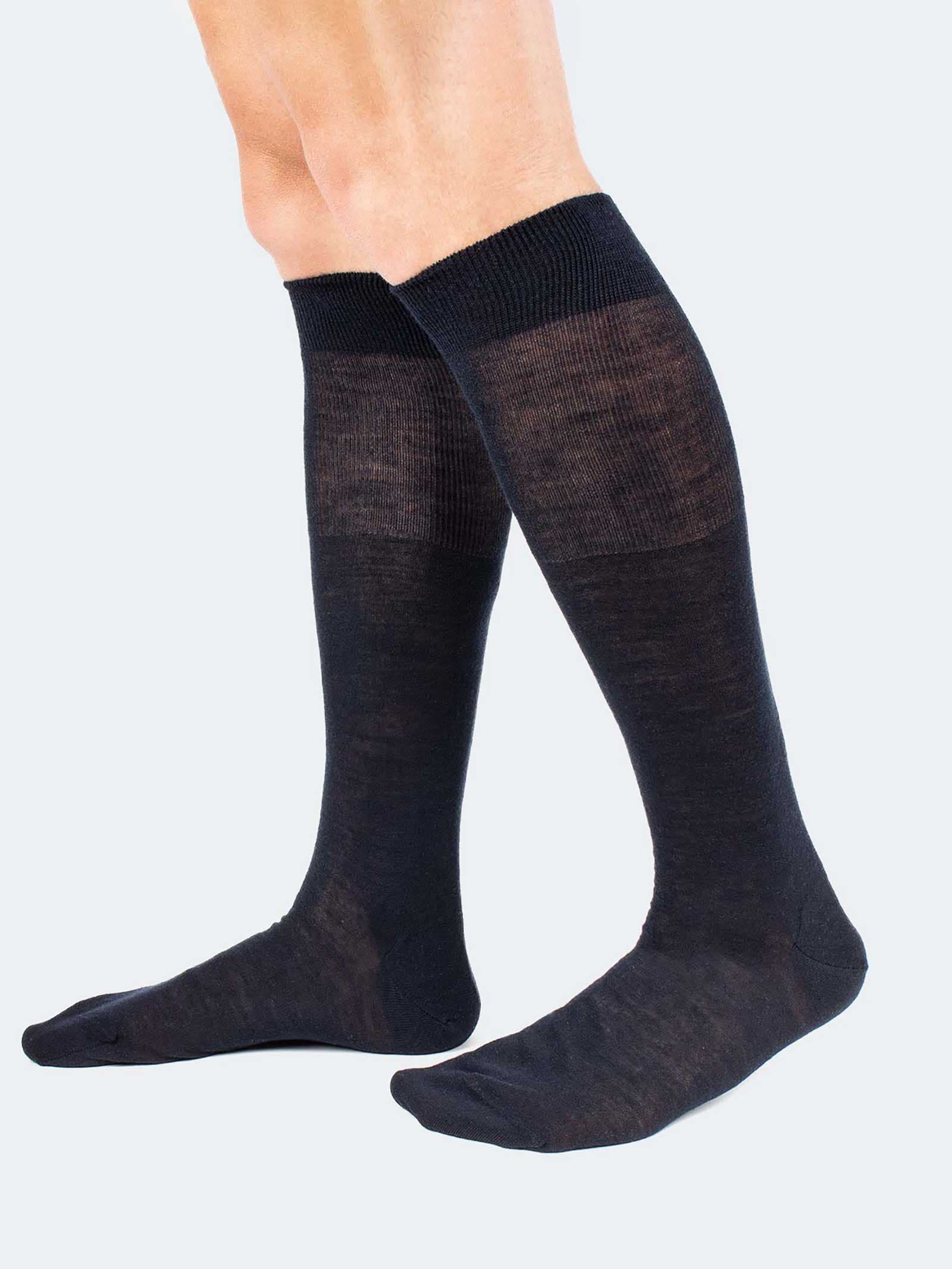 Long wool and silk sock in navy blue