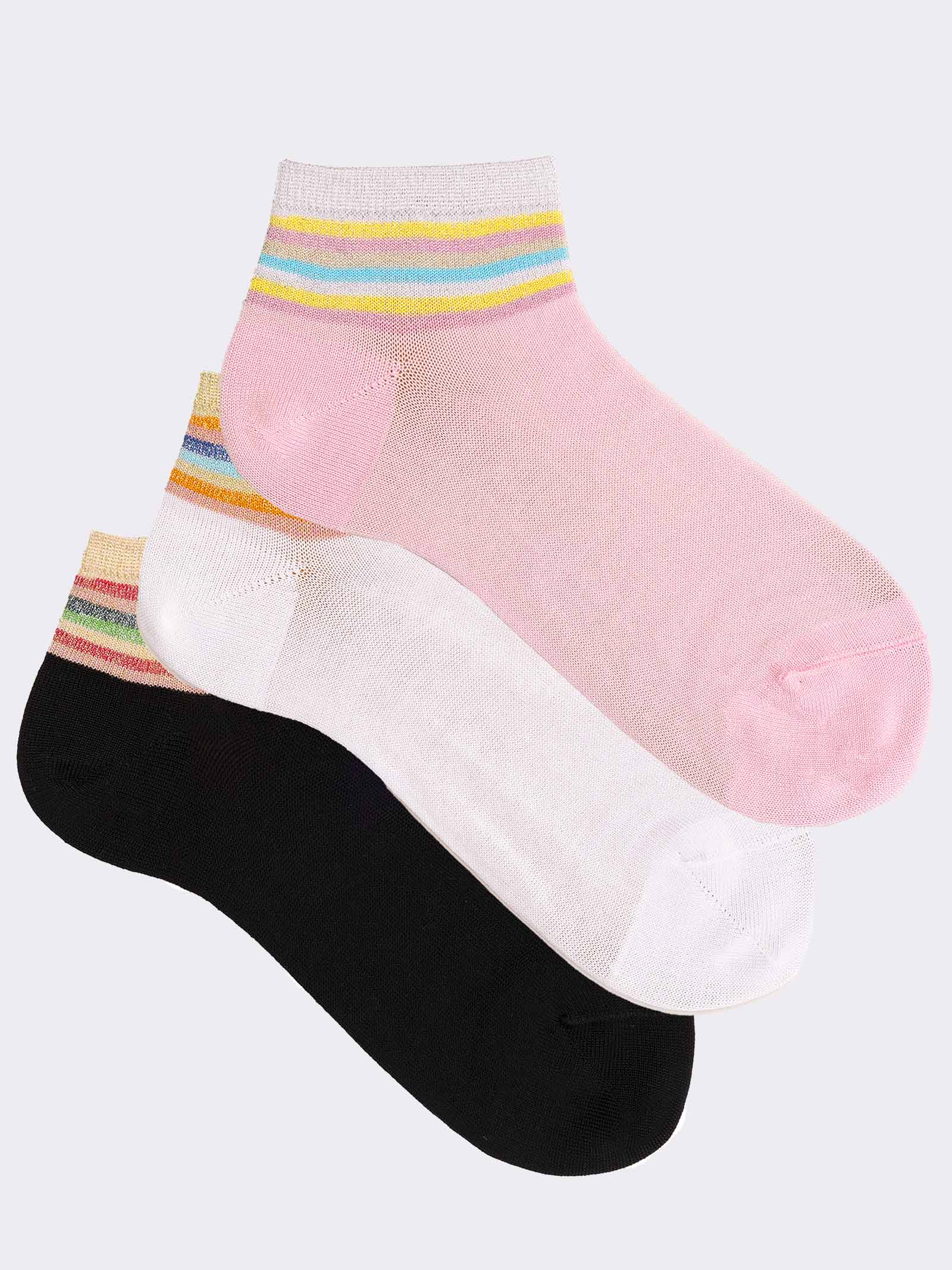 Pack de Tres Calcetines Cortos de Mujer con Diseño de Rayas en Algodón Fresco - Image 1