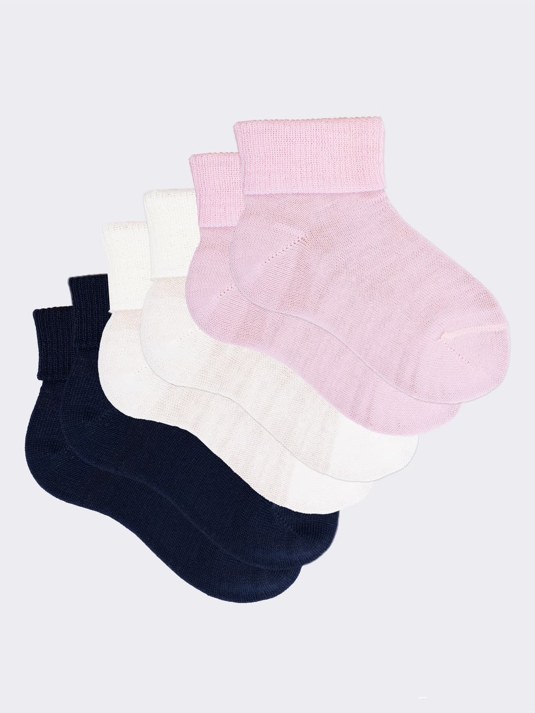 Pack 6 Pares Calcetines Cortos de Bebé en Lana con Vuelta - Hecho en Italia
