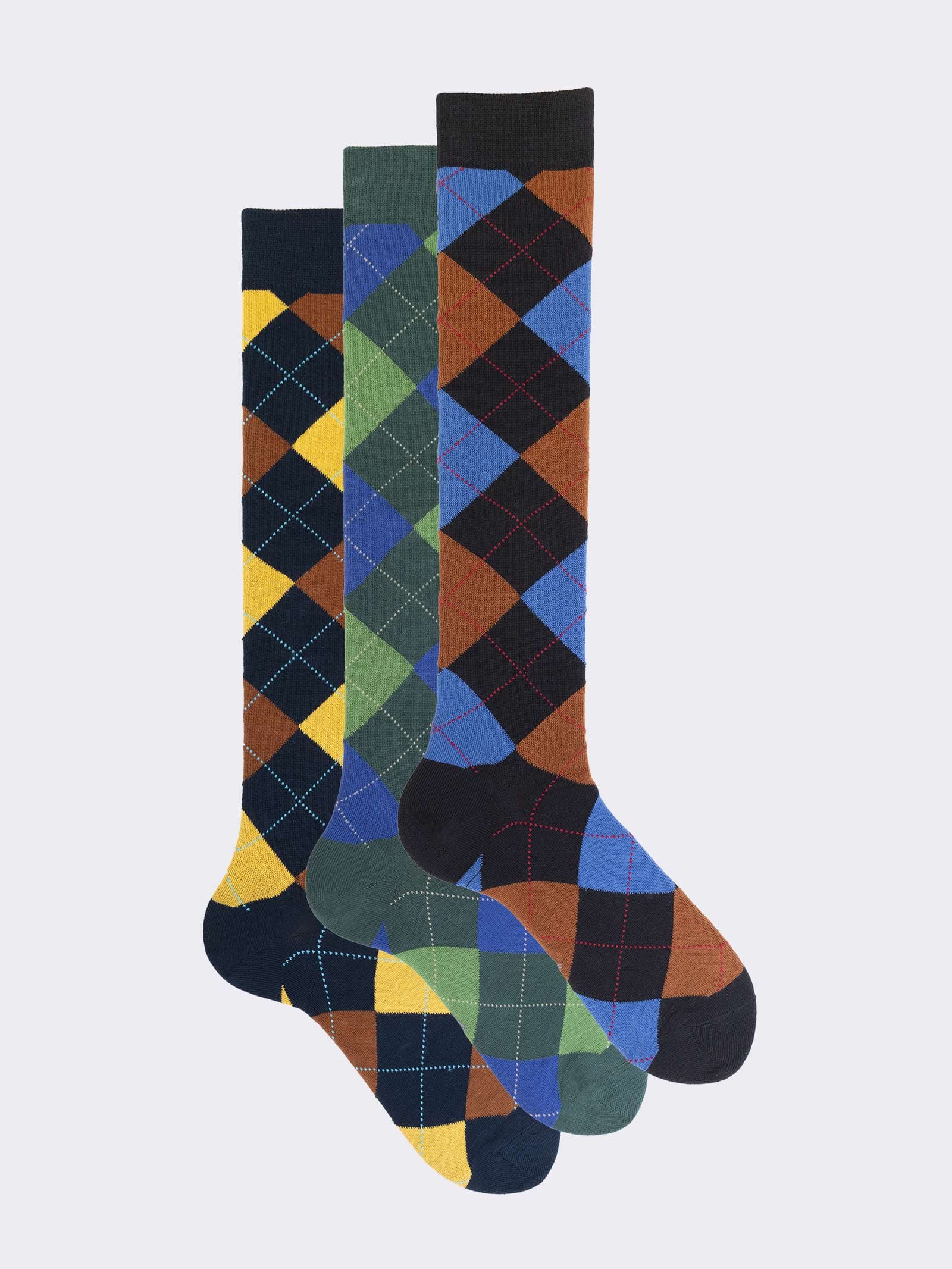 3er Pack Herren Lange Socken mit Rautenmuster aus Warmem Baumwolle