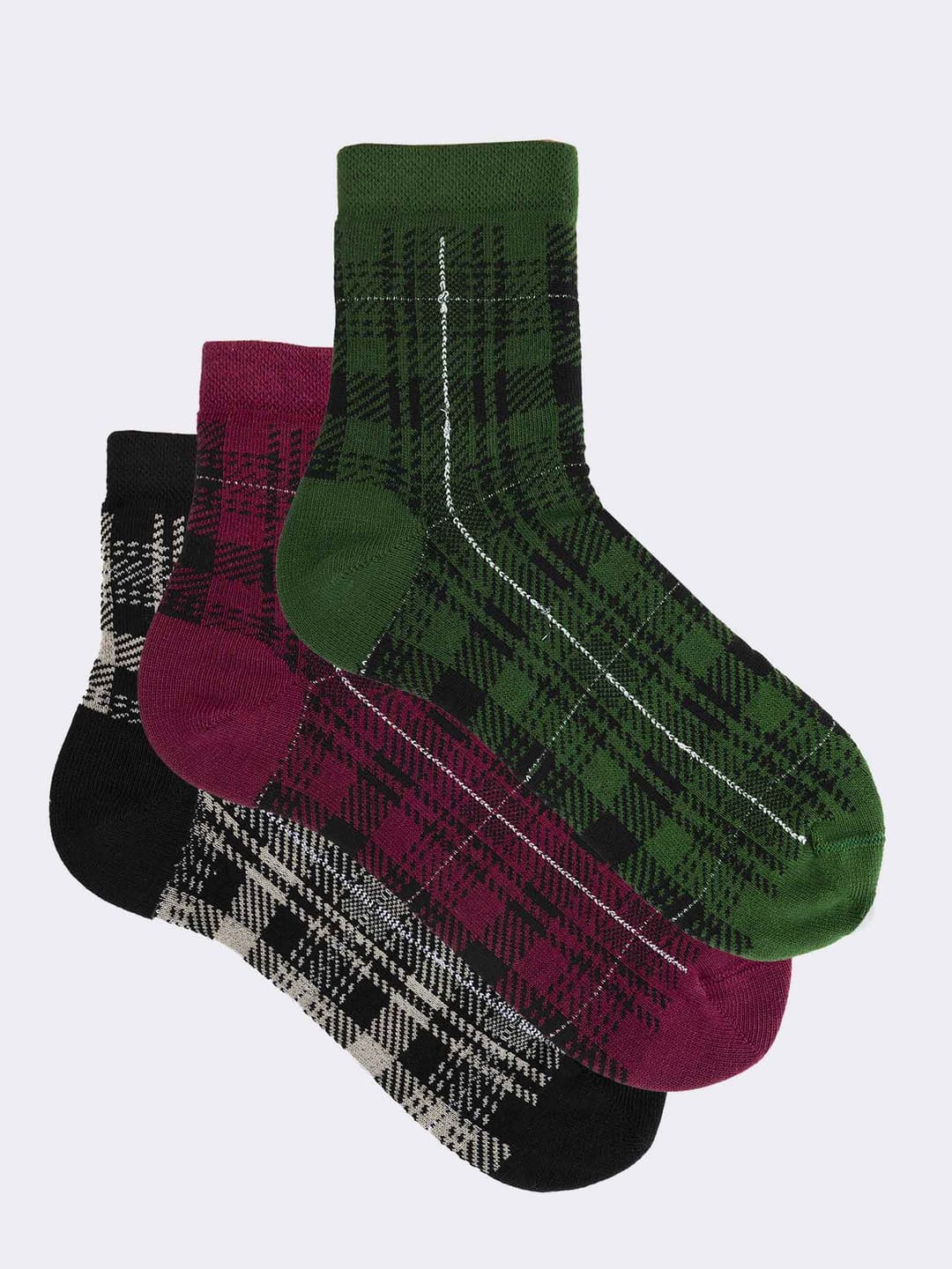 Women's Tartan Pattern Warm Cotton Socks - Elegant Ankle Length