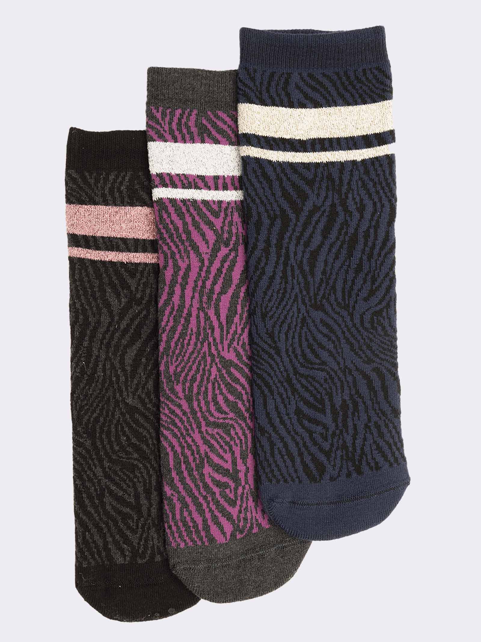 Women's Non-Slip Zebra Print Socks with Lurex Details - Trendy Design - Image 1