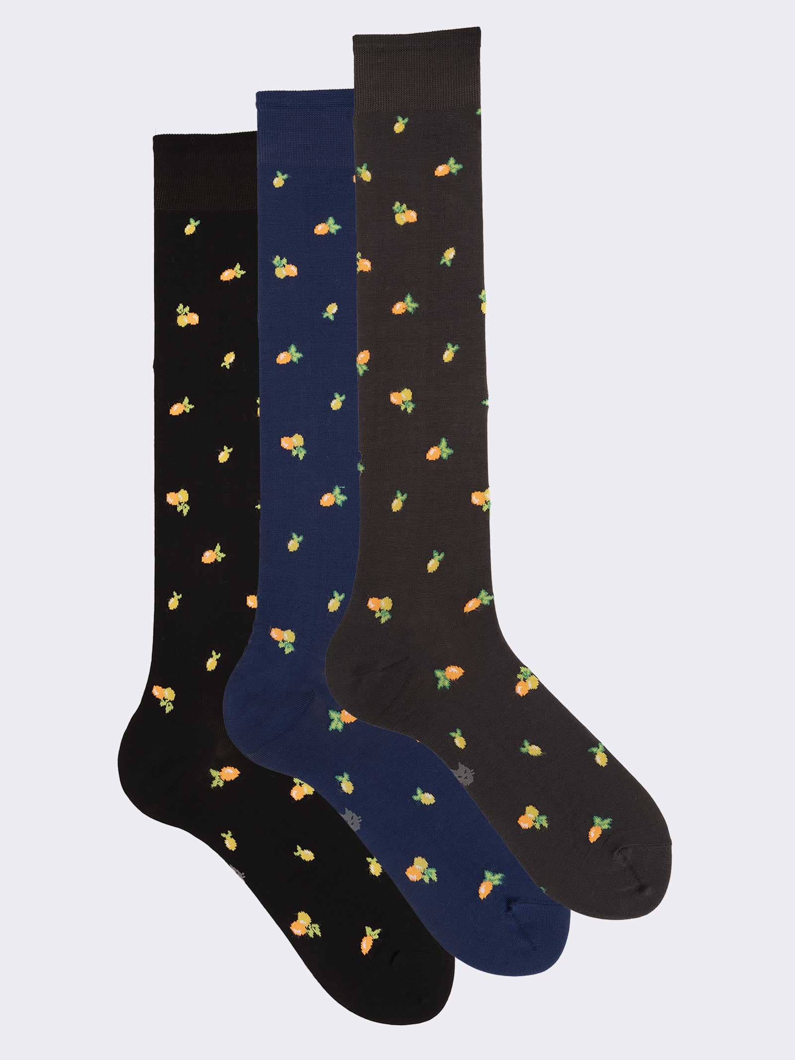 Trio Pack Men's Long Socks with Lemon Pattern in Cool Cotton - Image 1