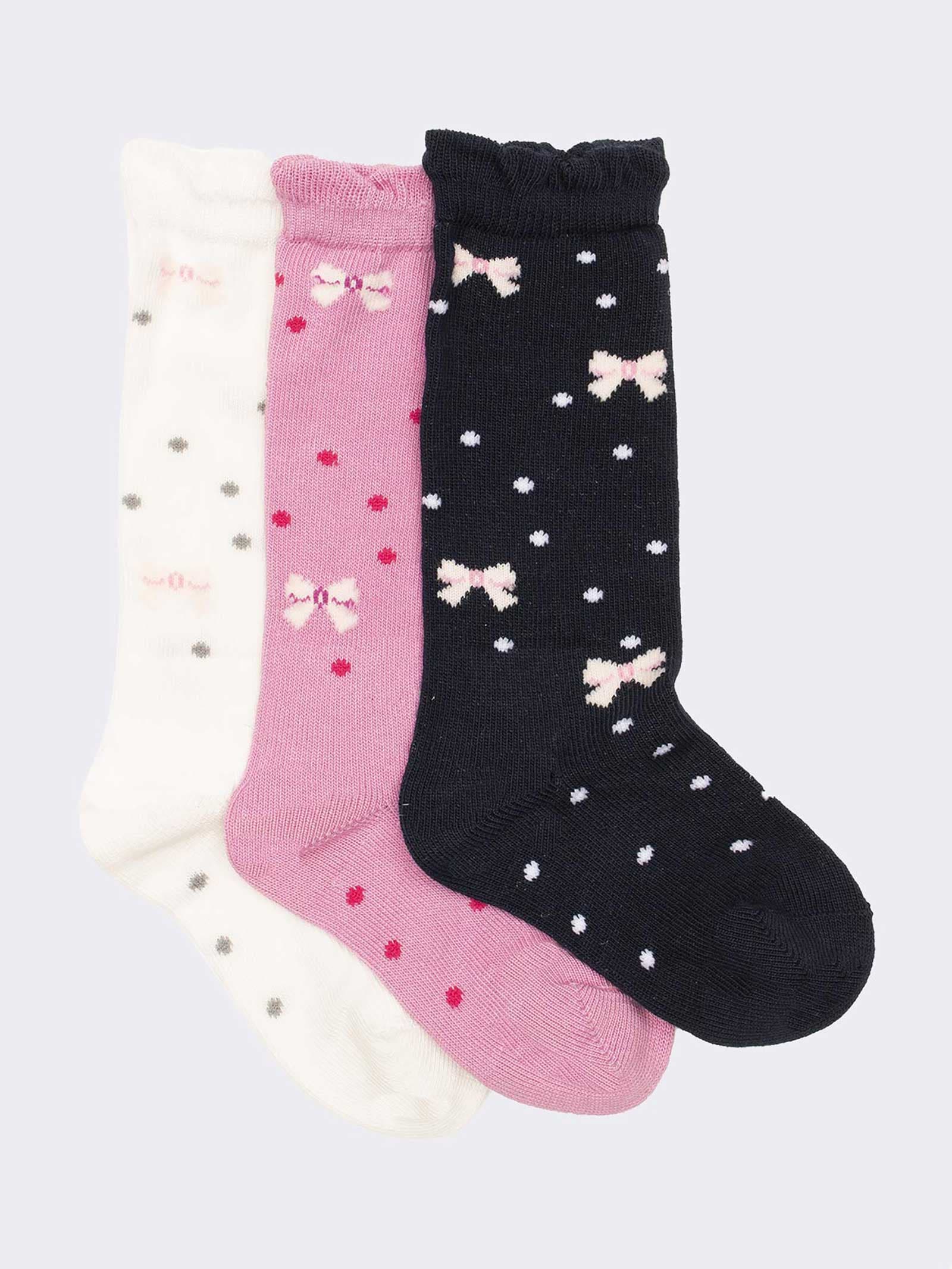 Baby Lange Socken mit Schleifen und Punkten - Warme Winterbaumwolle