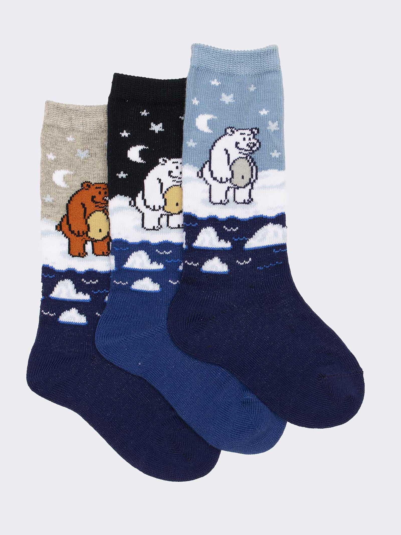 Baby Winter Long Socks with Snow Bears Pattern - Image 1