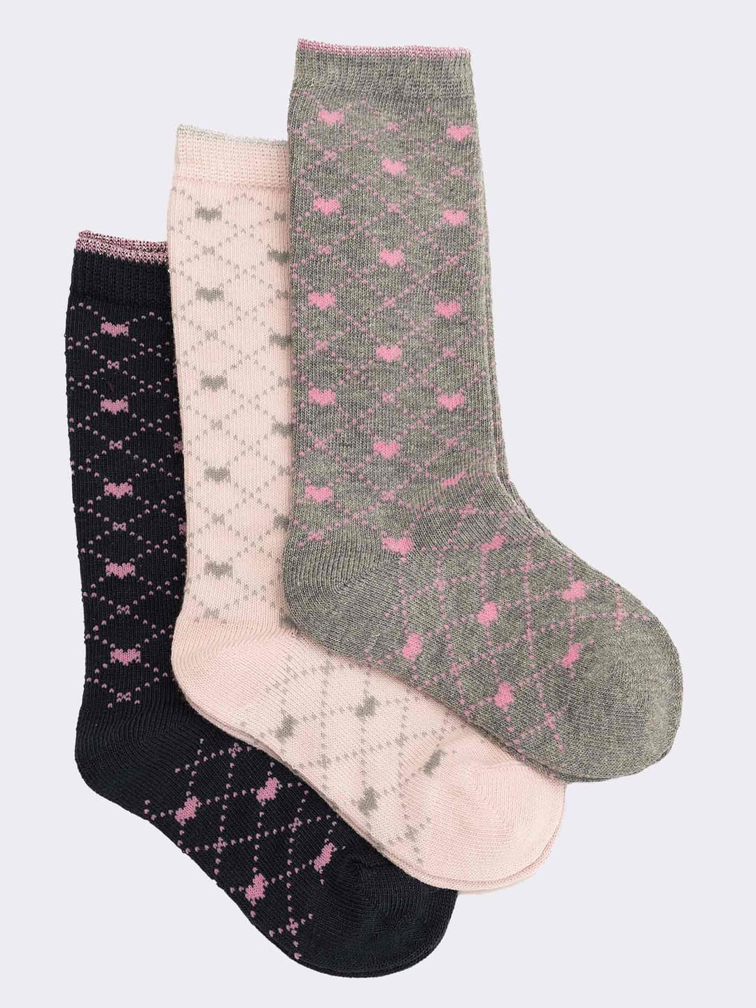 Calcetines Largos de Bebé en Algodón Cálido con Motivos Geométricos y Corazones - Colección Invierno
