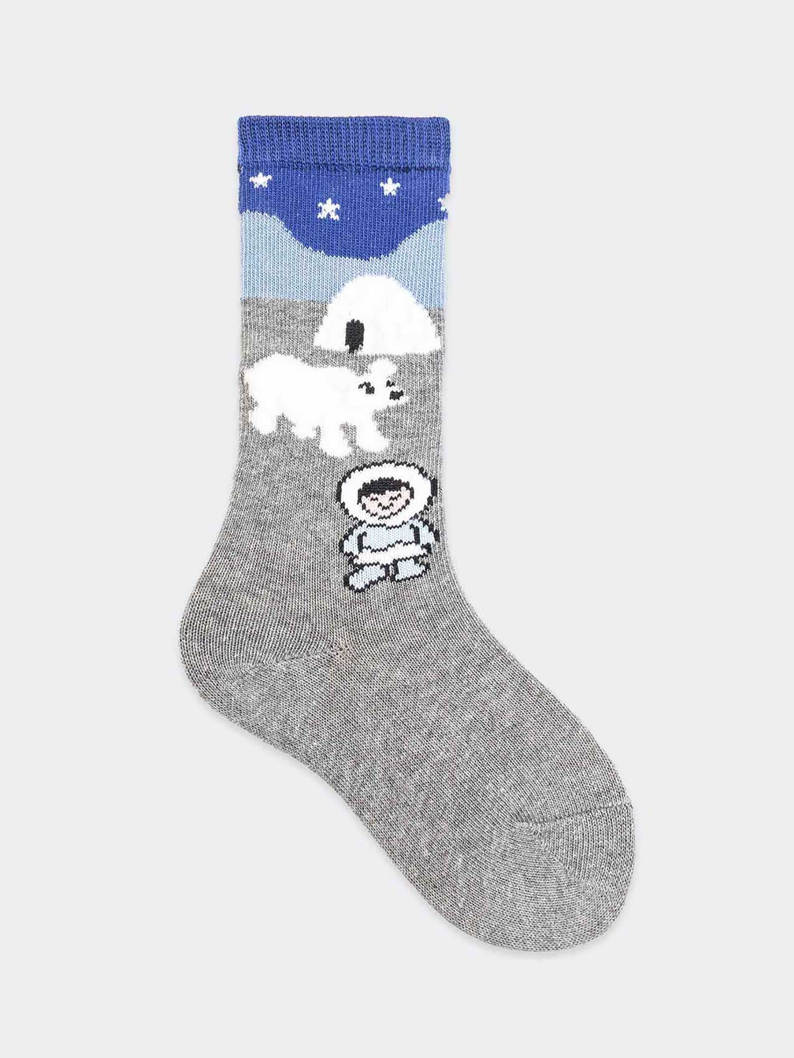 Baby Winter Socks with Polar Bear - fun Pattern in Warm Cotton - Image 1