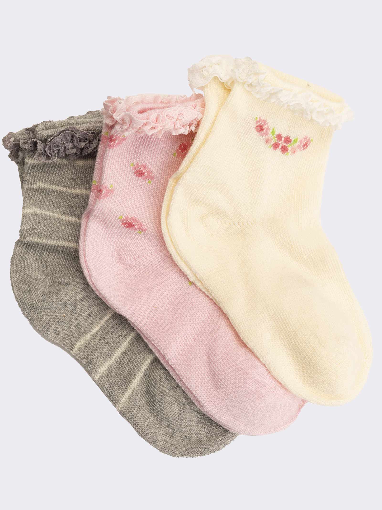 Baby Short Socks with Floral Ruffles - Image 1