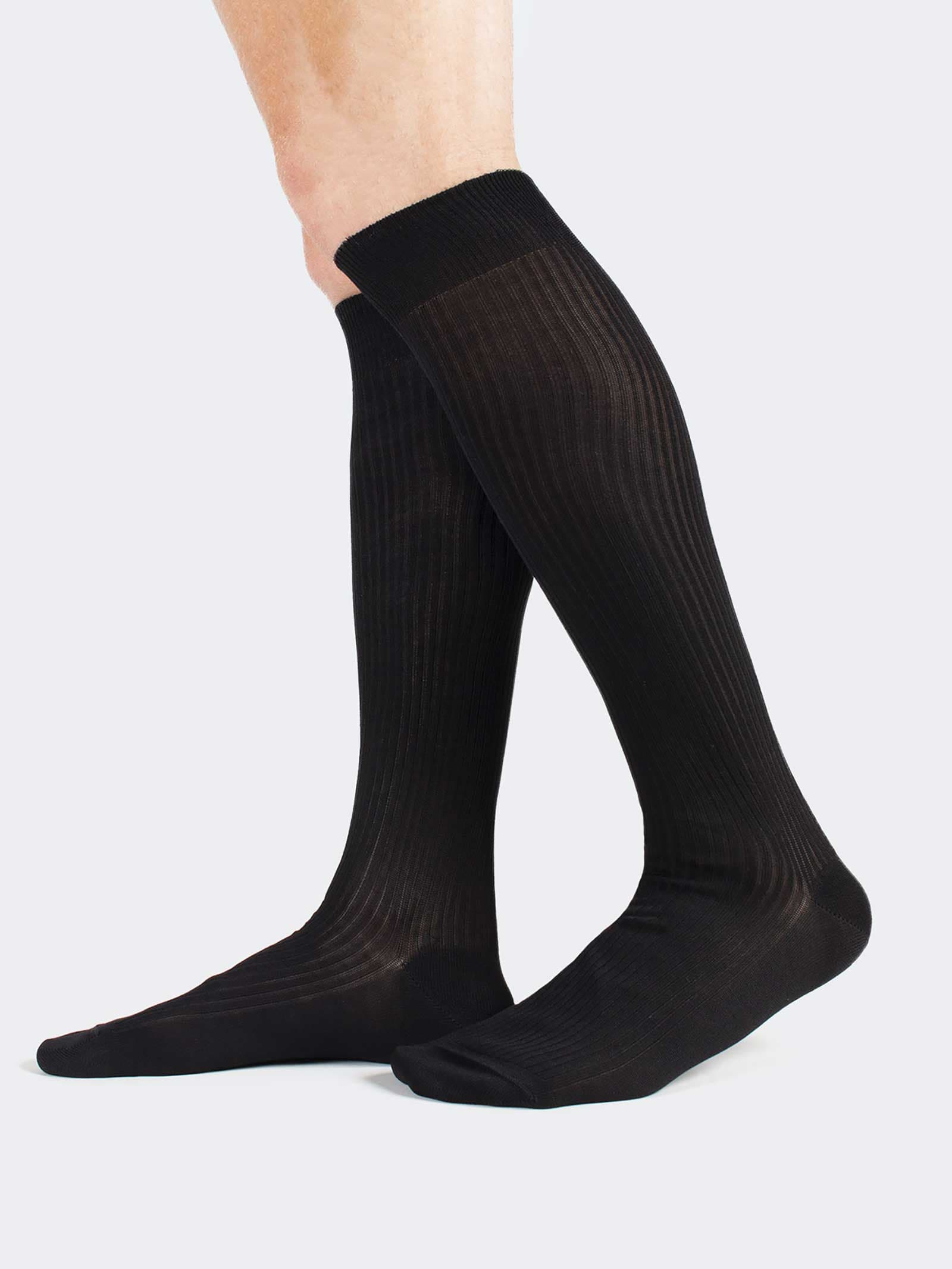 Calcetines largos con canalé ancho de algodón Lisle Thread elástico – Hecho en Italia - Image 1