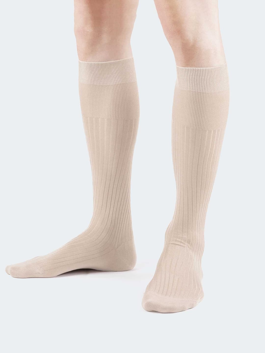 Men's Long Socks 100% Lisle Thread Wide Rib - Made in Italy