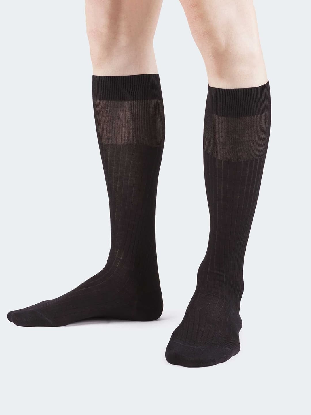 Men's Long Socks 100% Lisle Thread Wide Rib - Made in Italy