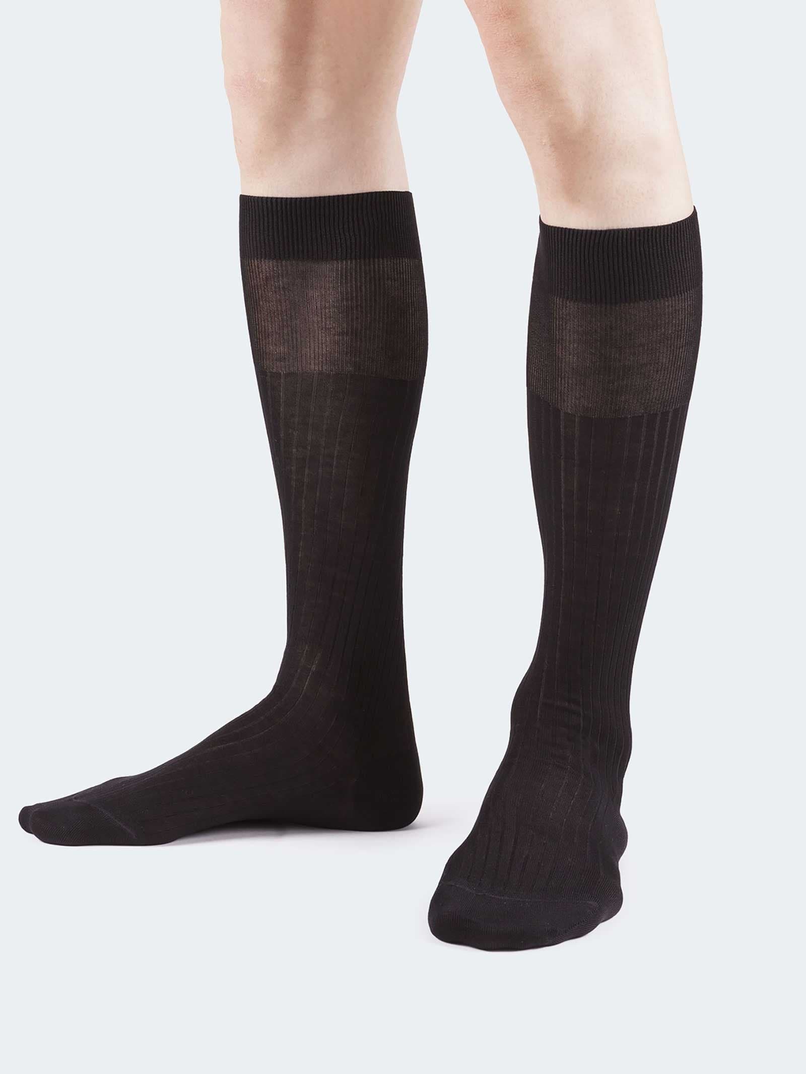 Lange Socken 100% fil d'Ecosse mit breiten Rippen - Made in Italy