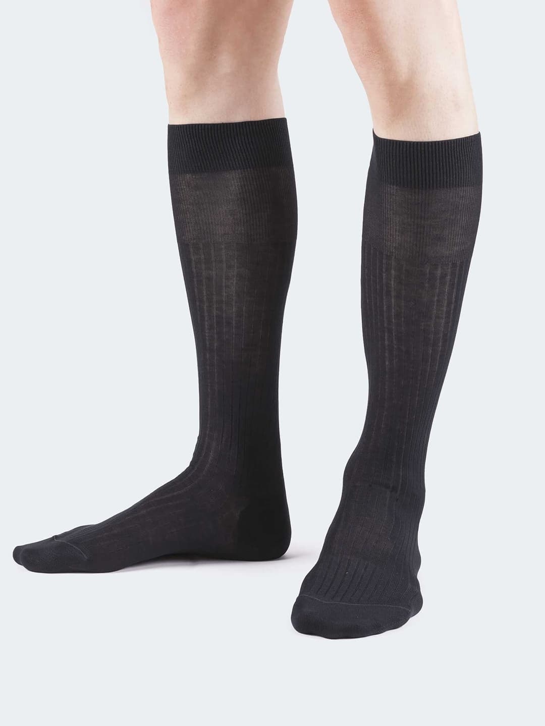 Men's Long Socks 100% Lisle Thread Wide rib - Made in Italy