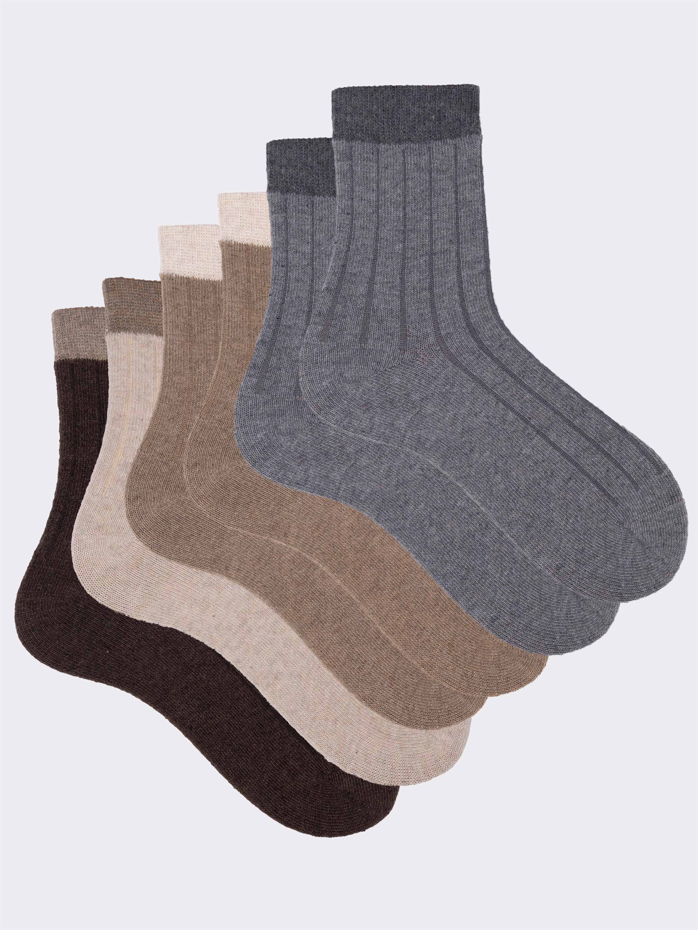 Pack 6 Pares Calcetines Cortos de Mujer con Canalé Ancho y Lana - Image 1