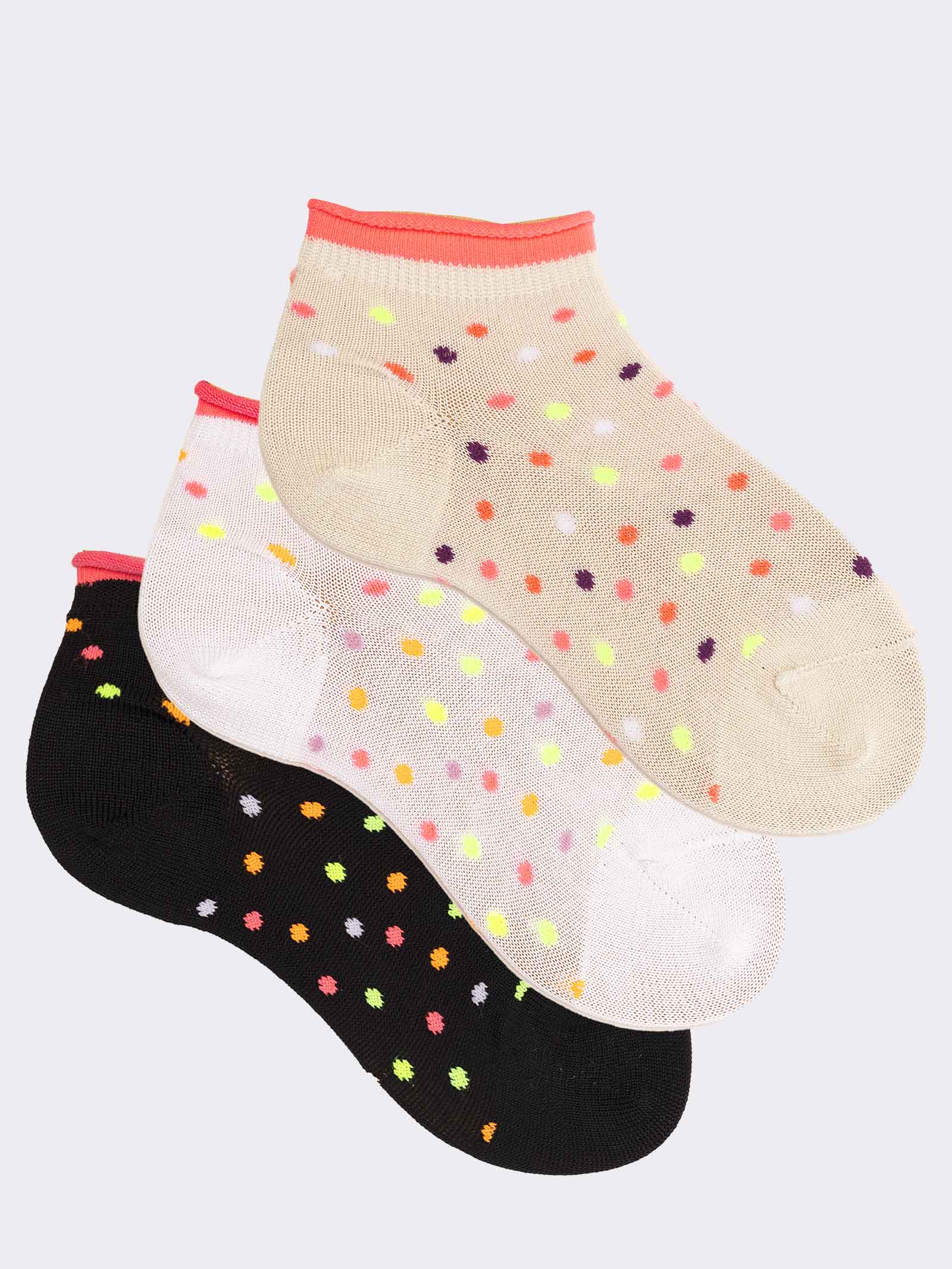 Dreierset kurze Mädchensocken mit Punktemuster aus frischer Baumwolle - Image 1