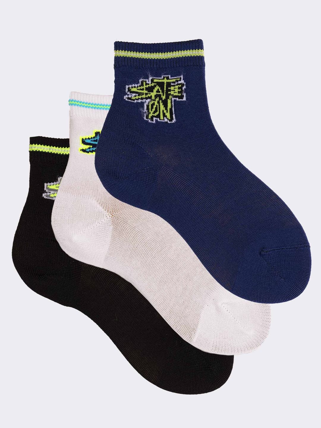 Tris calze corte bambino fantasia Skate On in fresco Cotone