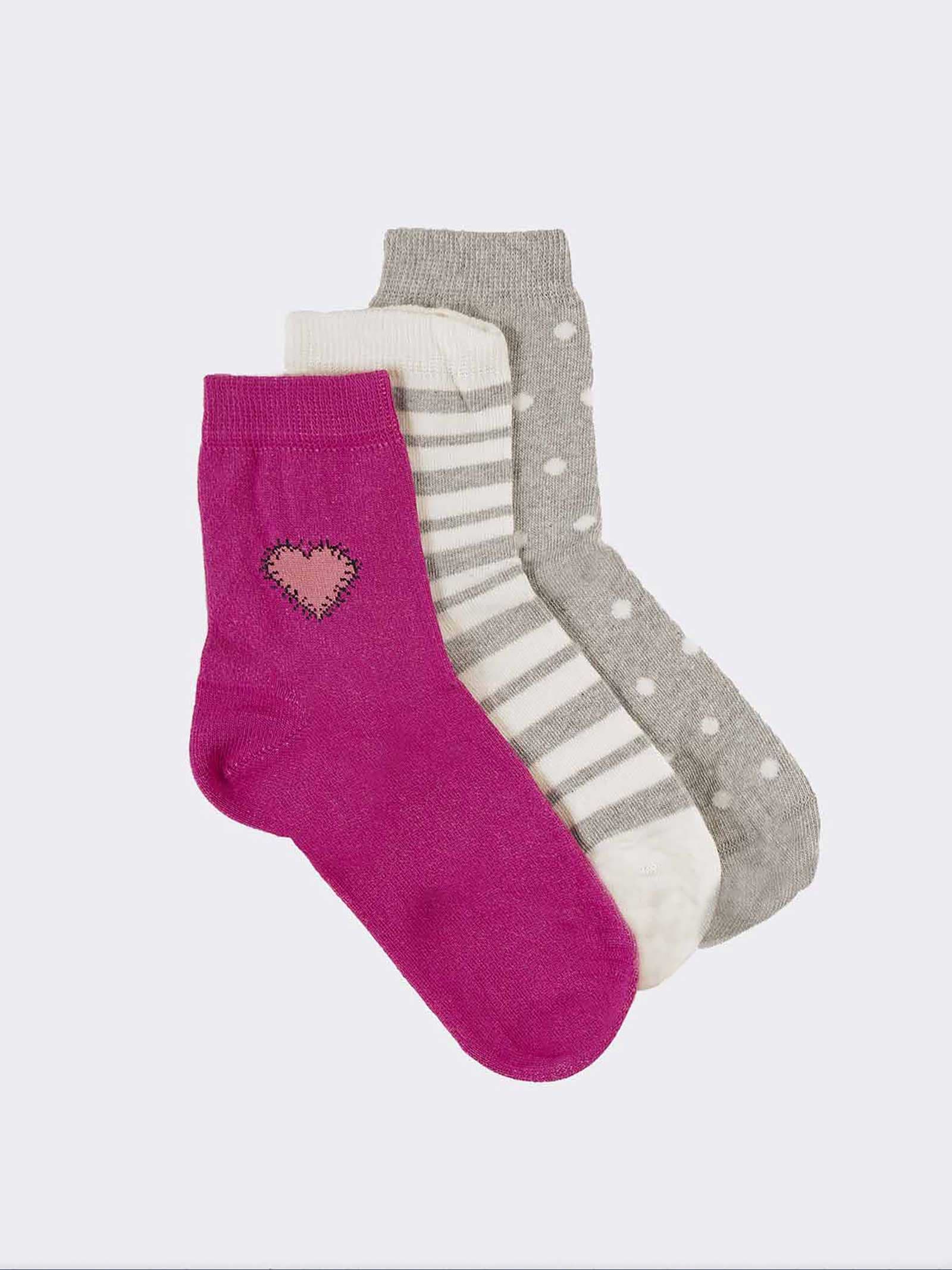 Girls' 3-Pack Patterned Short Socks in Warm Cotton - Image 1