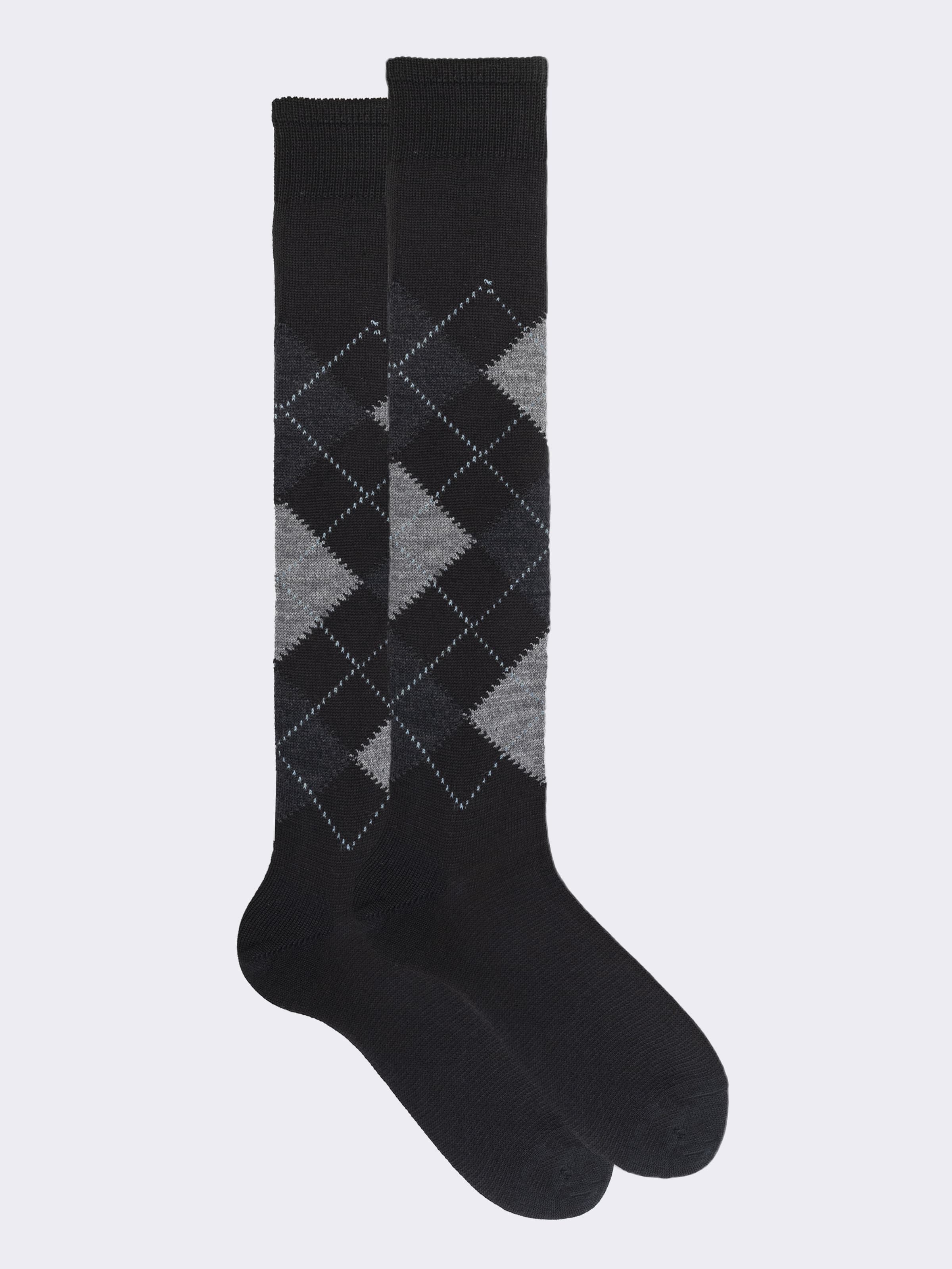 Men's Long Wool Diamond Pattern Socks Made in Italy - Image 1