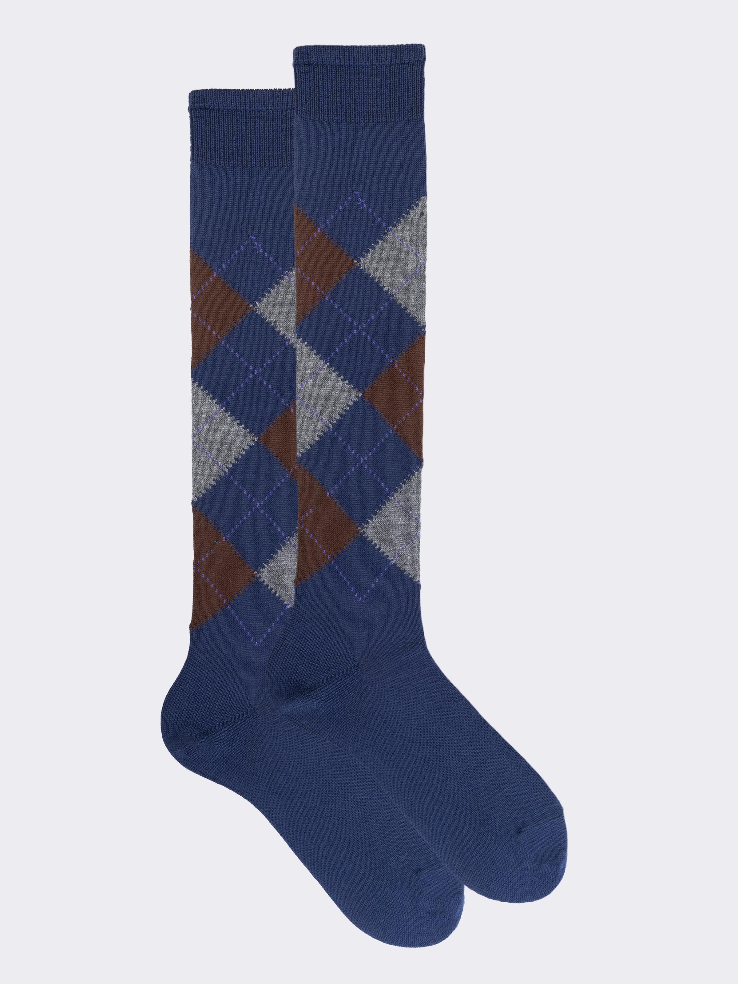 Calcetines Largos de Lana para Hombre con Diseño de Rombos Hechos en Italia