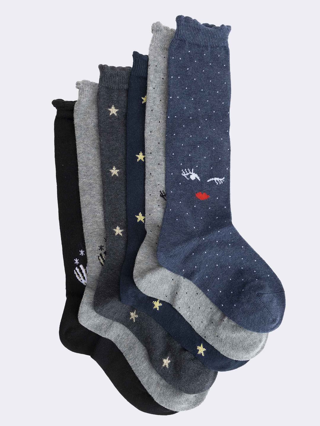 Calcetines Largos Infantiles con Patrón de Estrellas - Algodón Cálido
