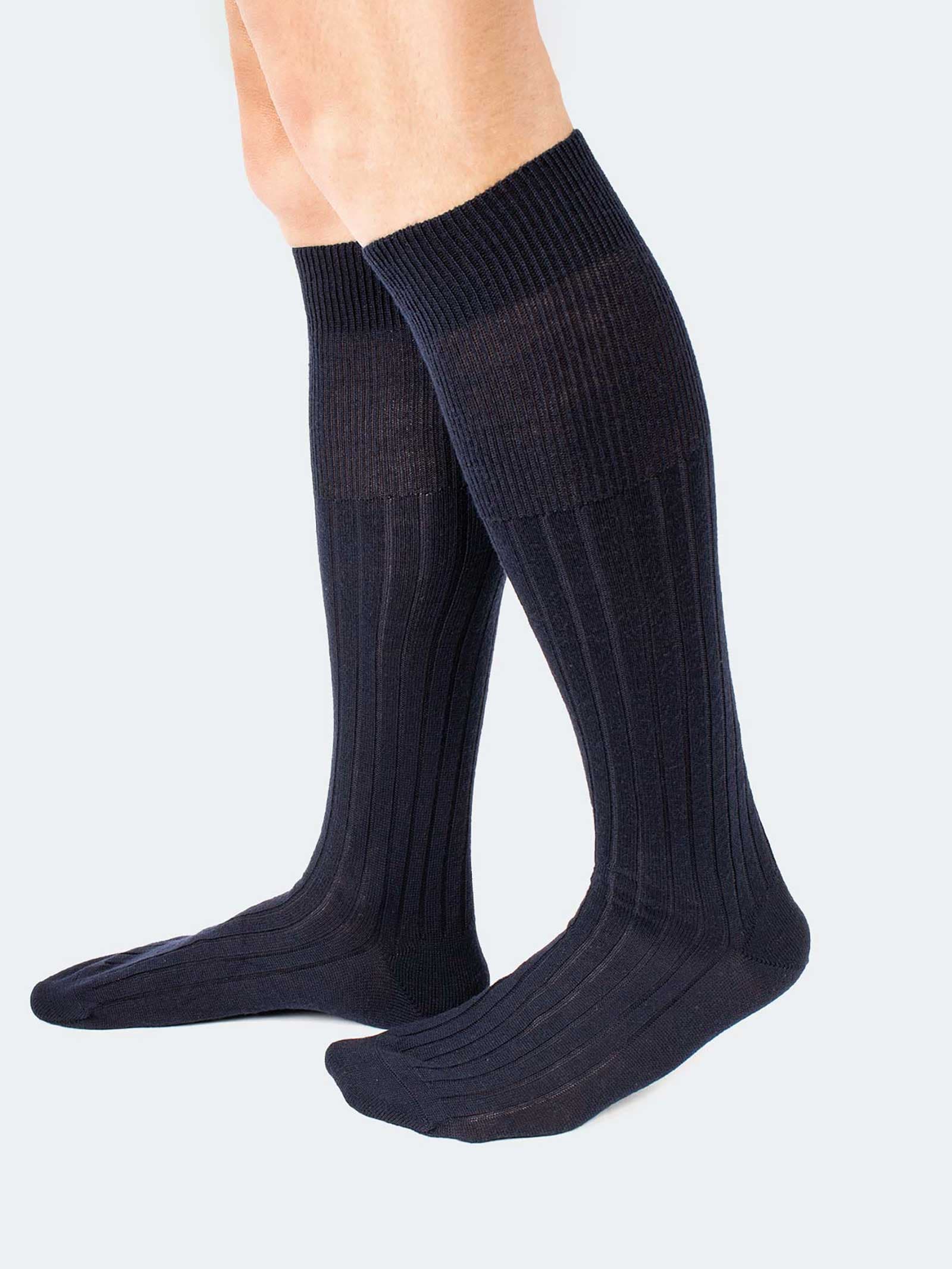 Lange Socken mit breitem Rippstrick aus reiner Lambswool – 100% Wolle – Hergestellt in Italien