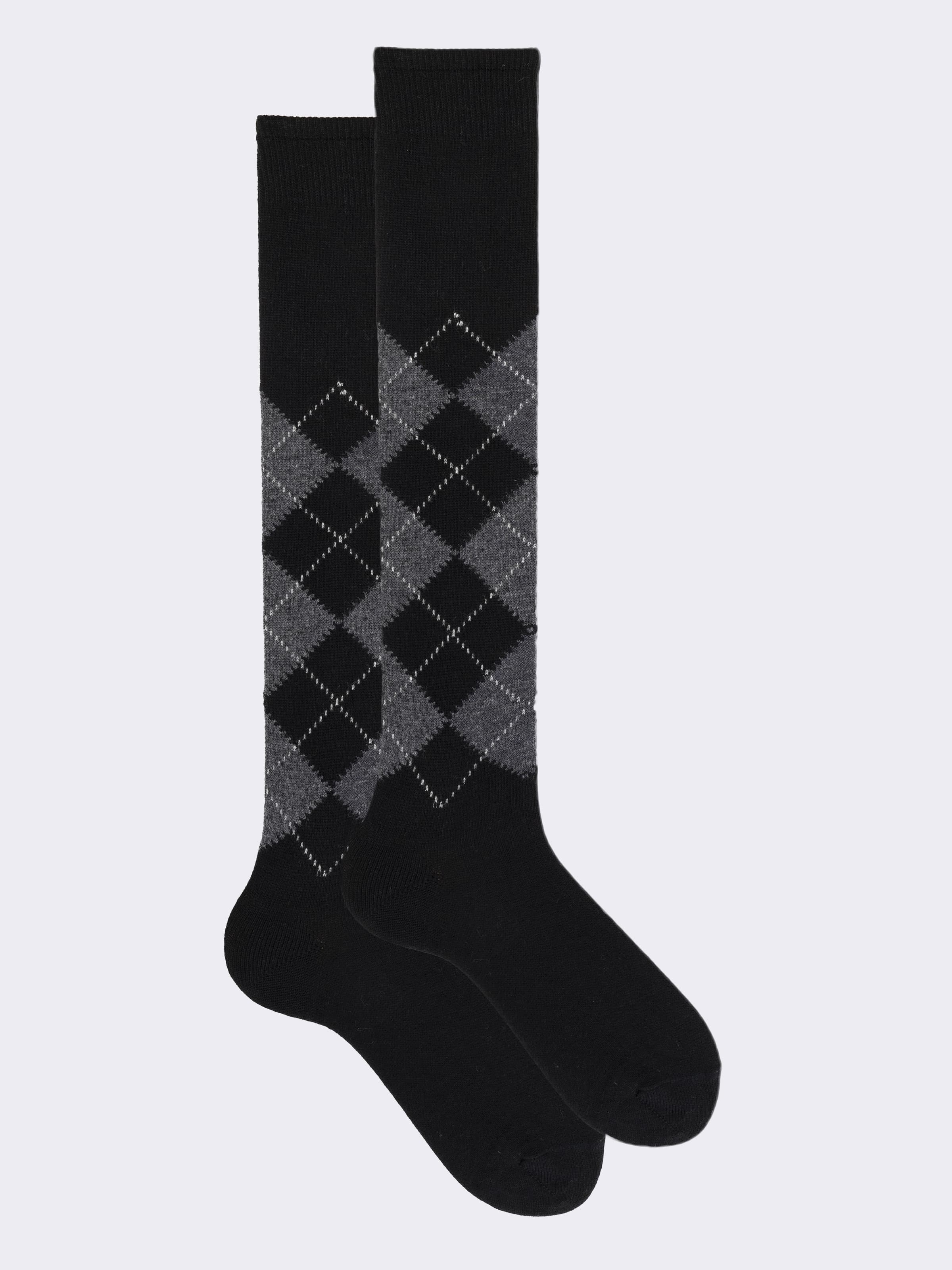 Calcetines Largos de Hombre con Diseño de Rombos en Cachemira Made in Italy - Image 1