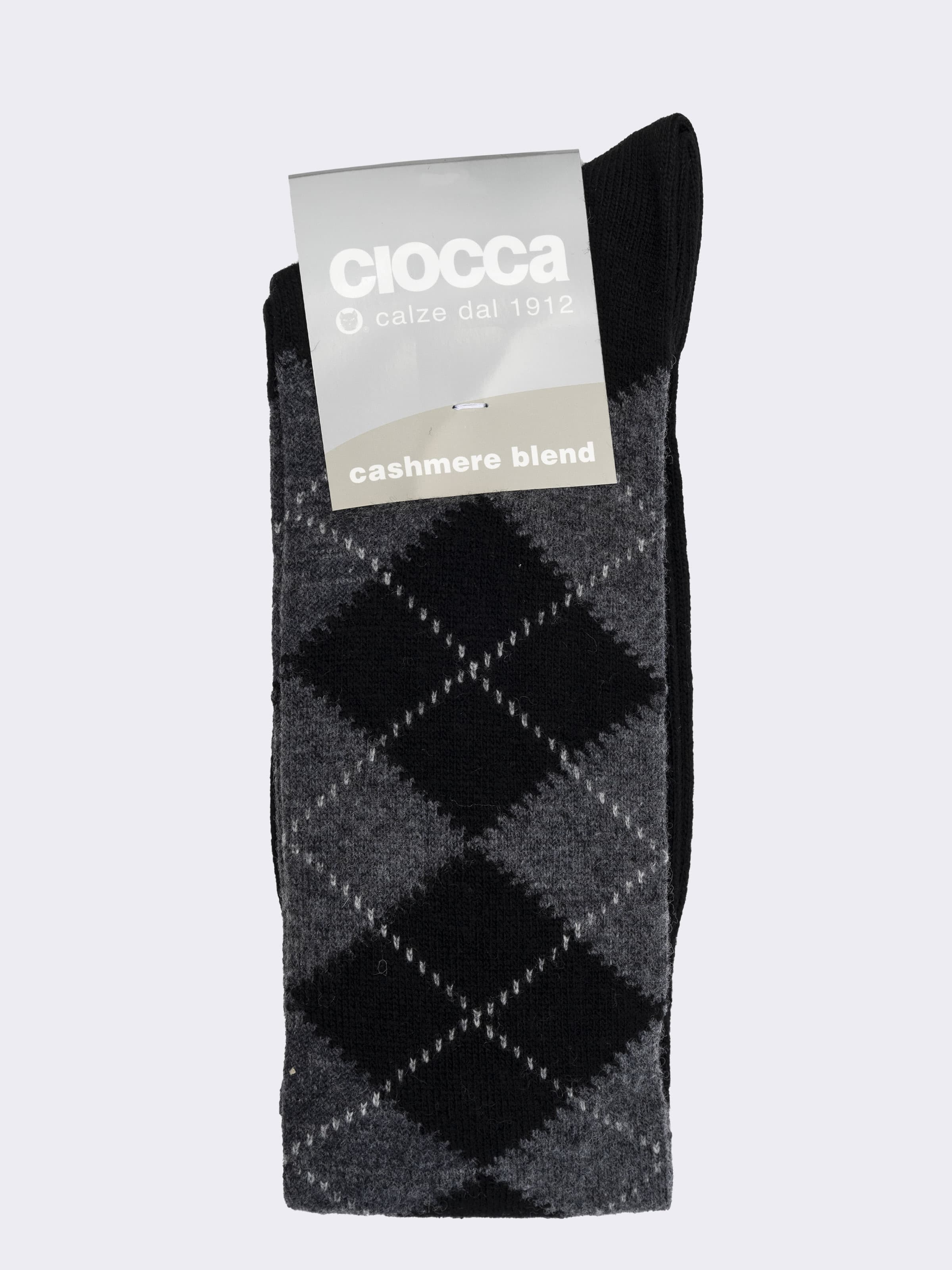 Calcetines Largos de Hombre con Diseño de Rombos en Cachemira Made in Italy - Image 3