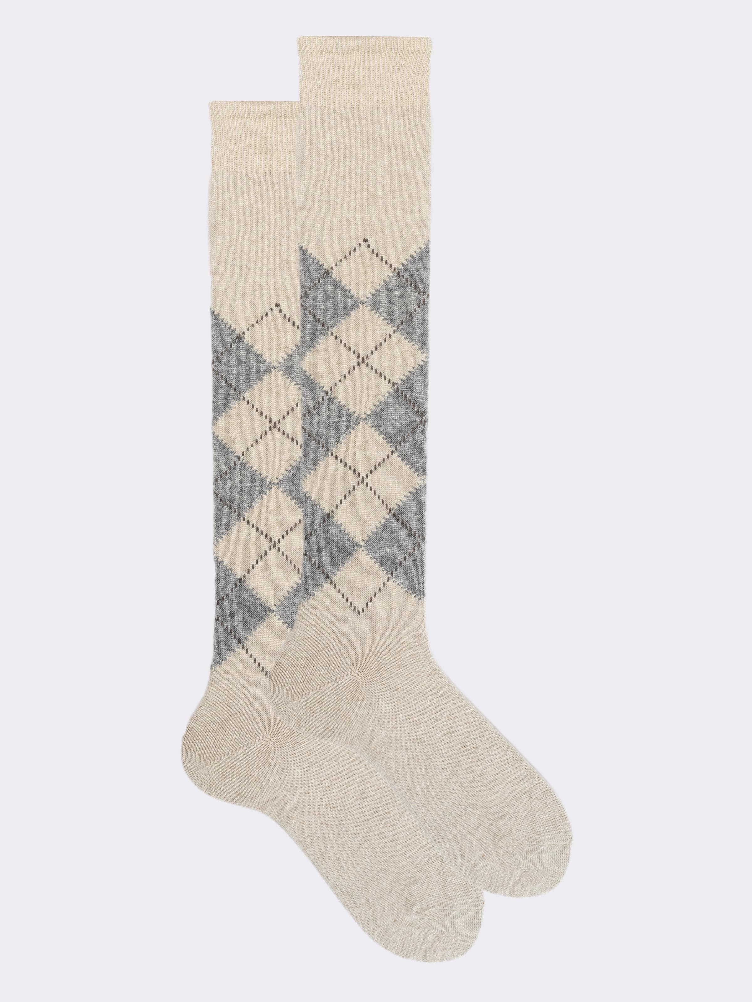 Calcetines Largos de Hombre con Diseño de Rombos en Cachemira Made in Italy