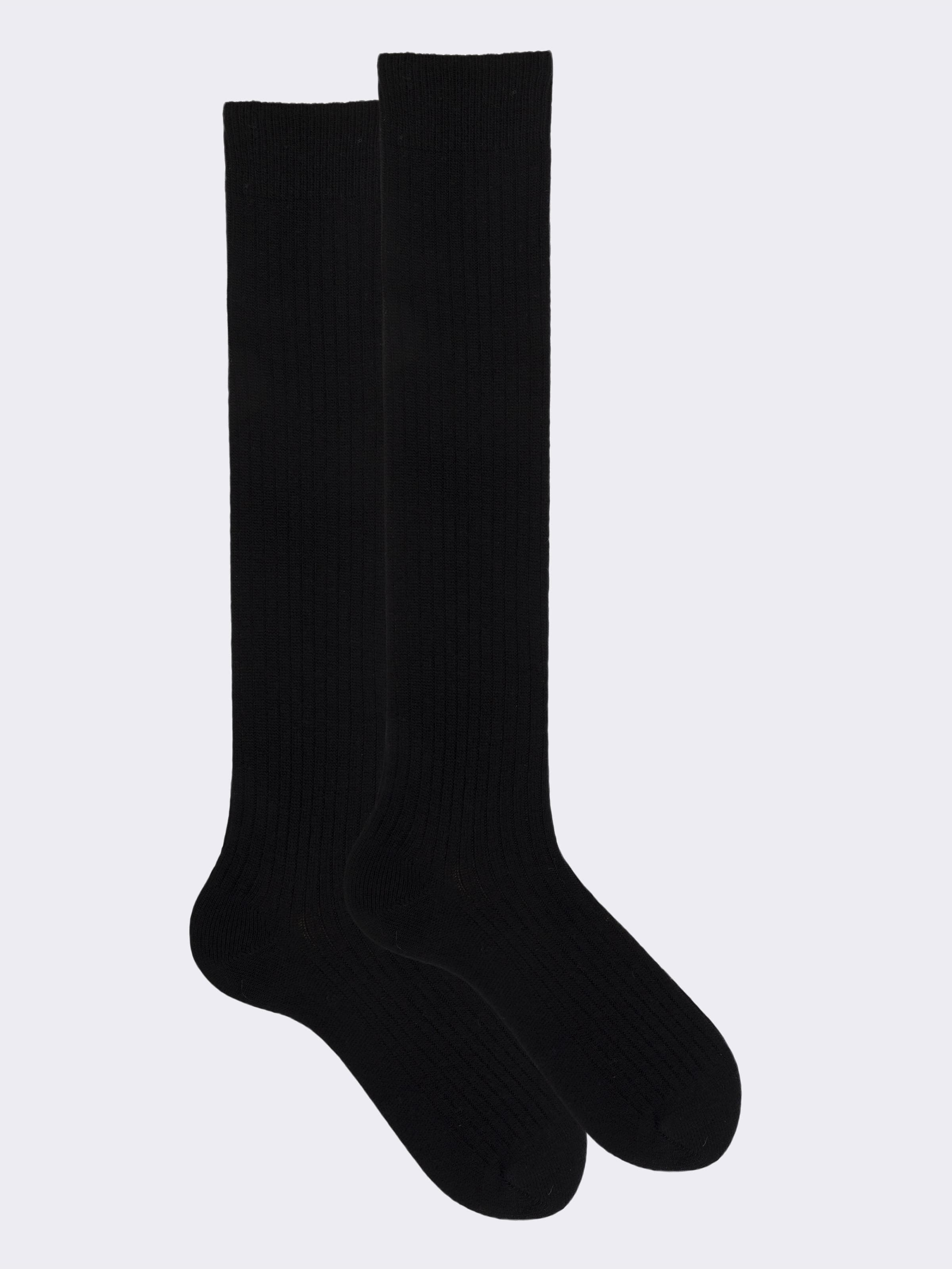 Men's Long Ribbed Cashmere Wool Blend Socks - Made in Italy - Image 1
