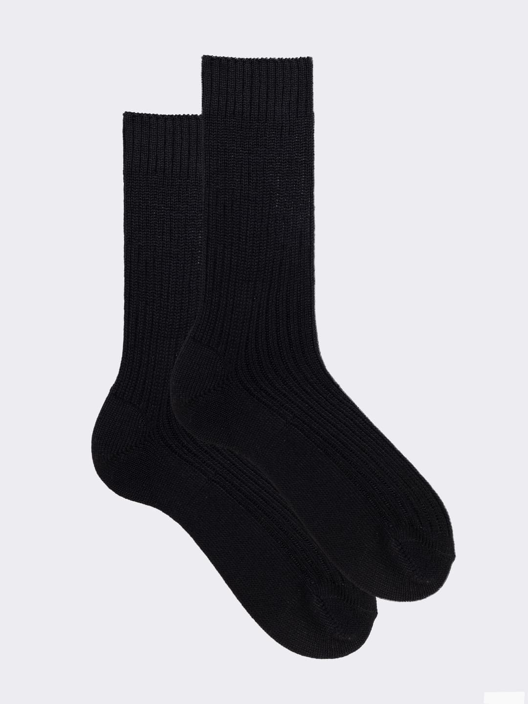 Men's Short Wool Wide rib Socks Black Made in Italy