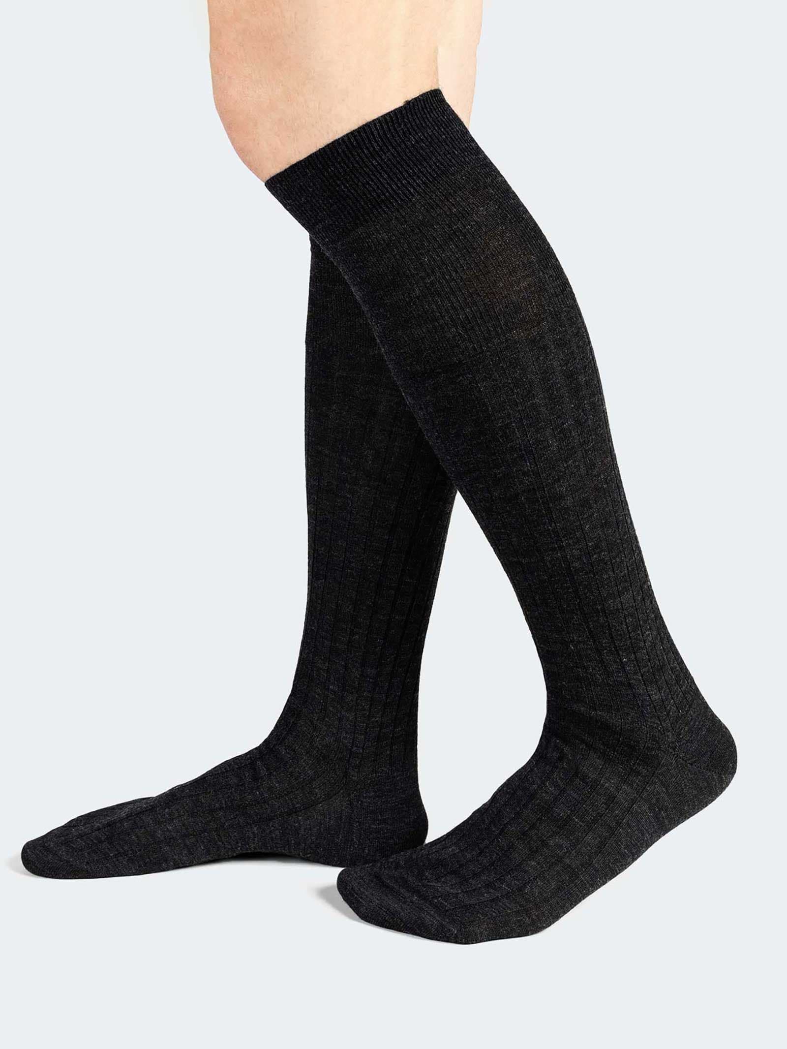 Calcetines largos con canalé ancho en lana merino - Hecho en Italia
