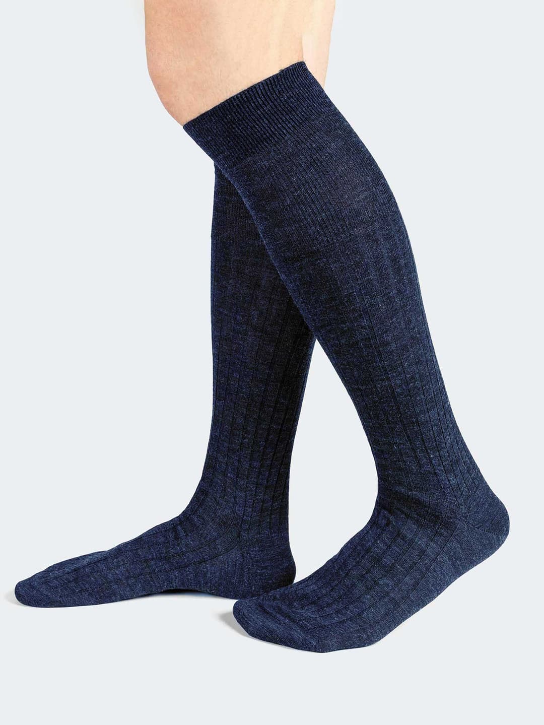 Men's Long Socks with Wide Ribbed Merino Wool - Made in Italy