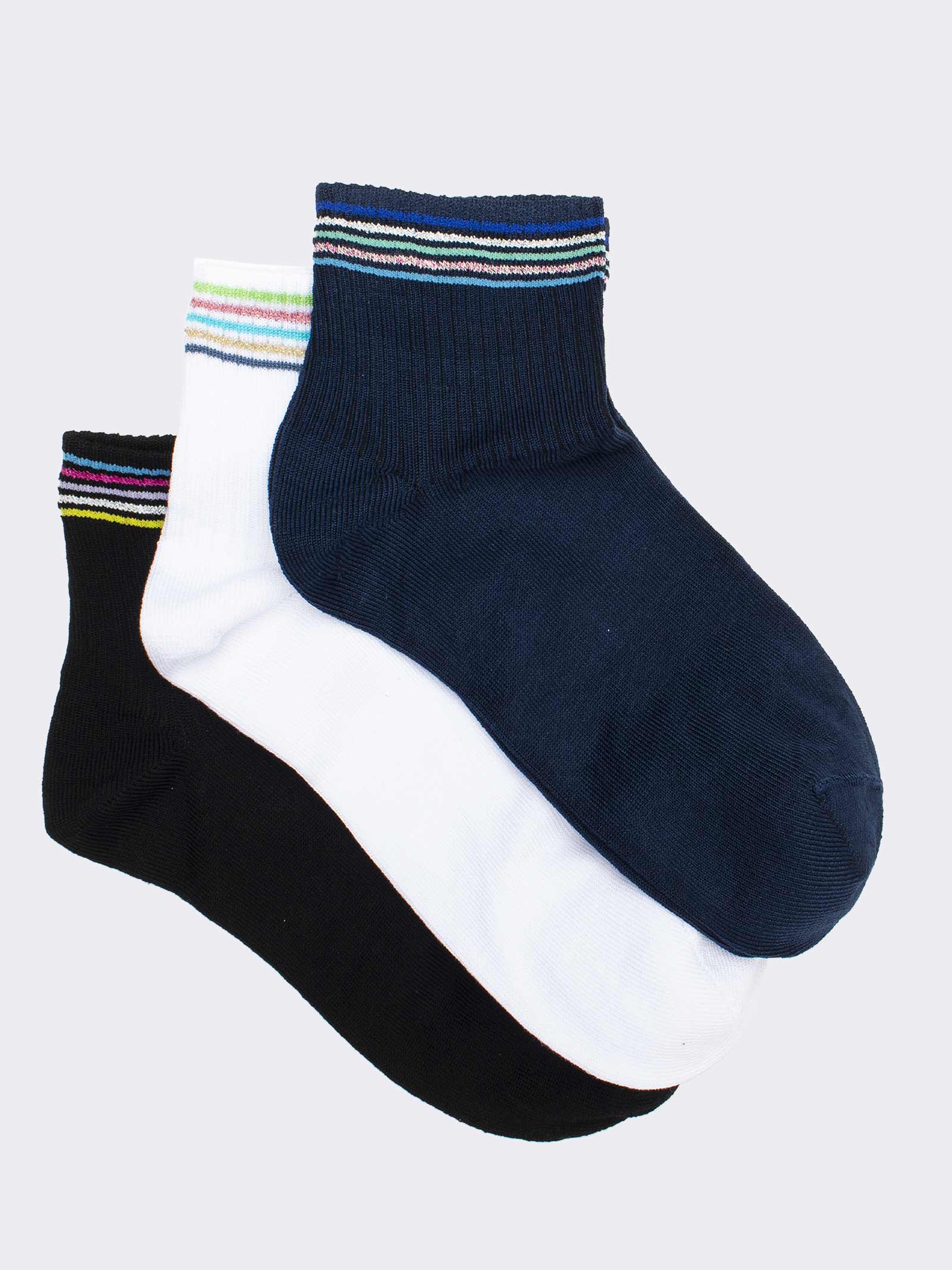 Women's Ankle Socks with Stripe Pattern - Fresh Cotton Design - Image 1