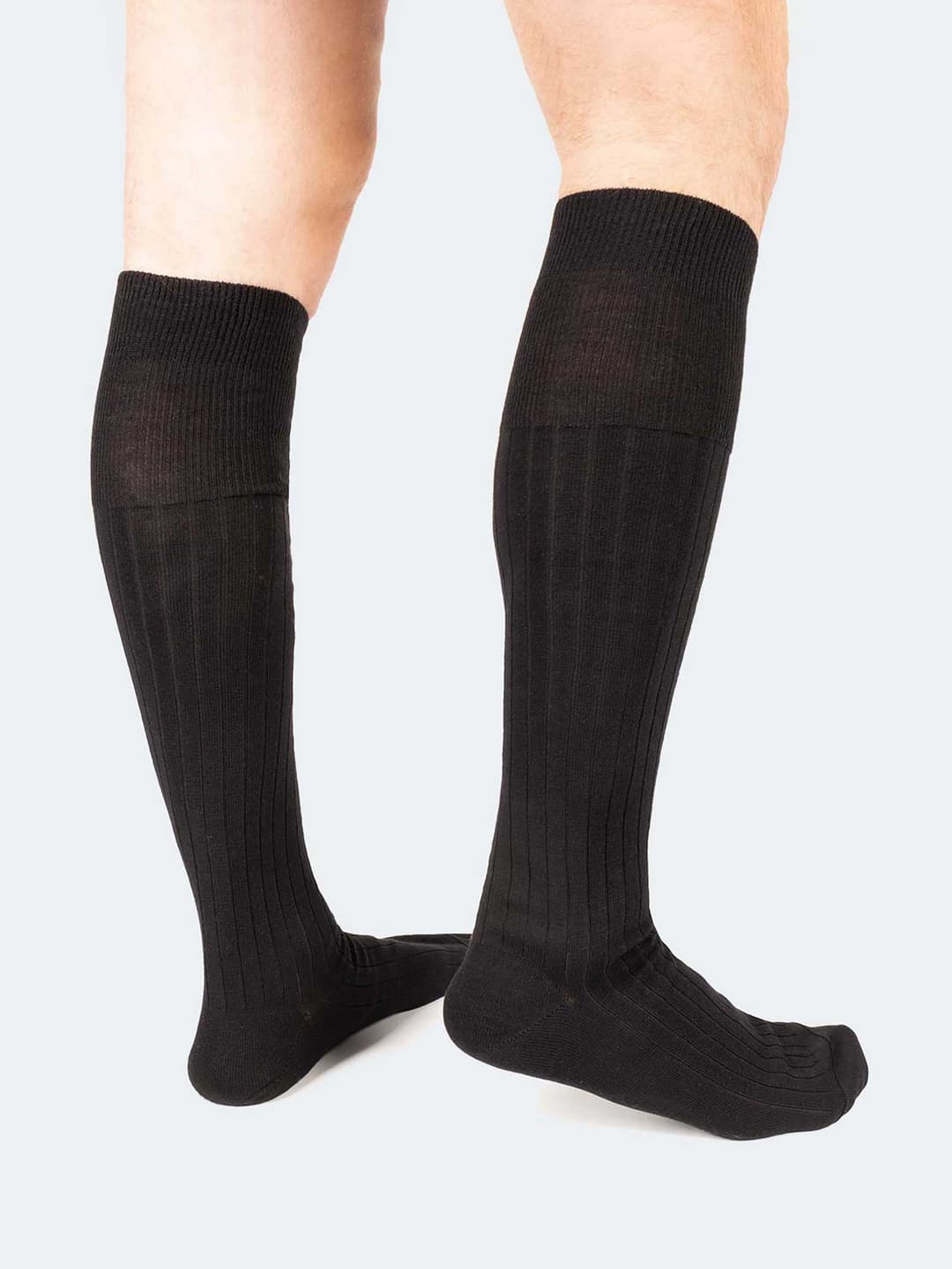 Men's Long Ribbed Stretch Wool Socks - Made in Italy