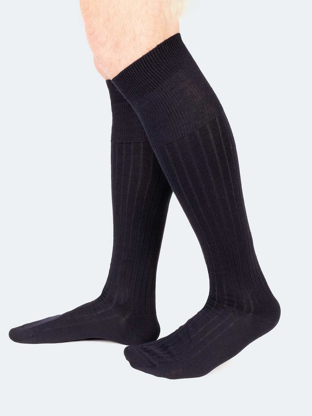 Men's Long Ribbed Stretch Wool Socks - Made in Italy