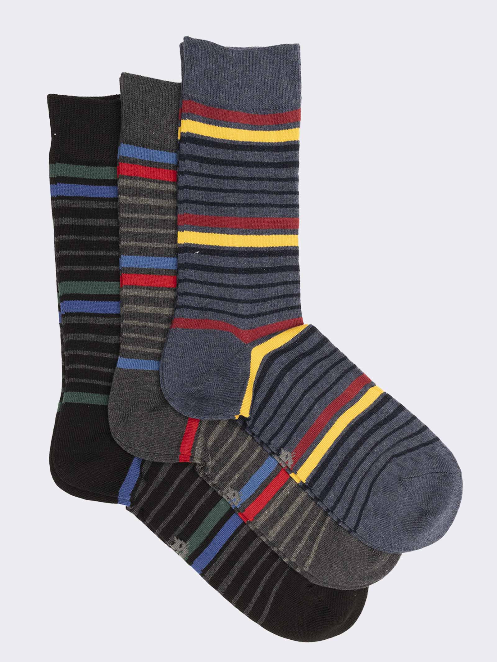 Men's Warm Cotton Short Socks with Multicolor Stripe Pattern - Image 1