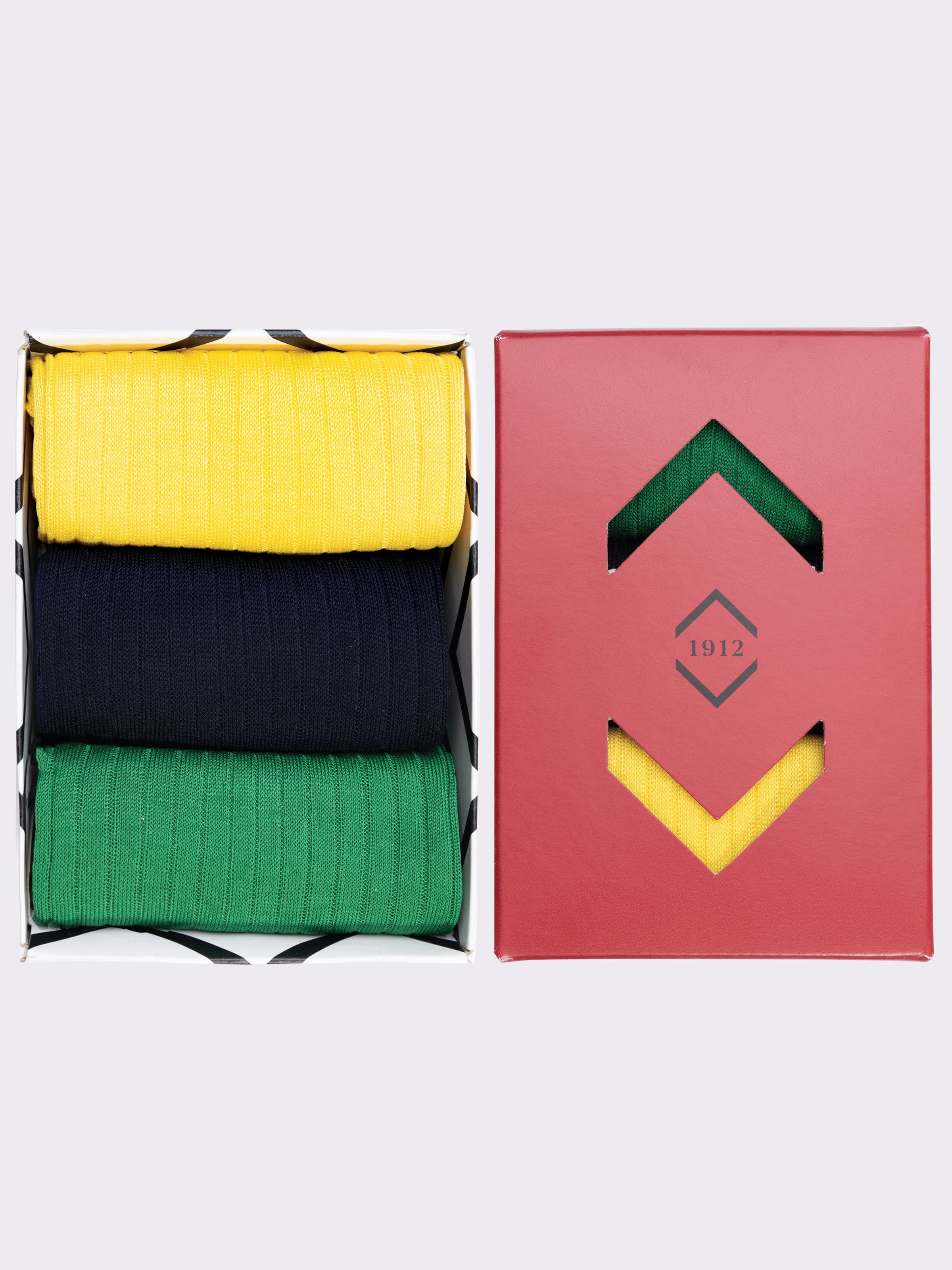 Geschenkbox mit 3 Paar gerippten Herrensocken aus schottischem Garn - Image 1