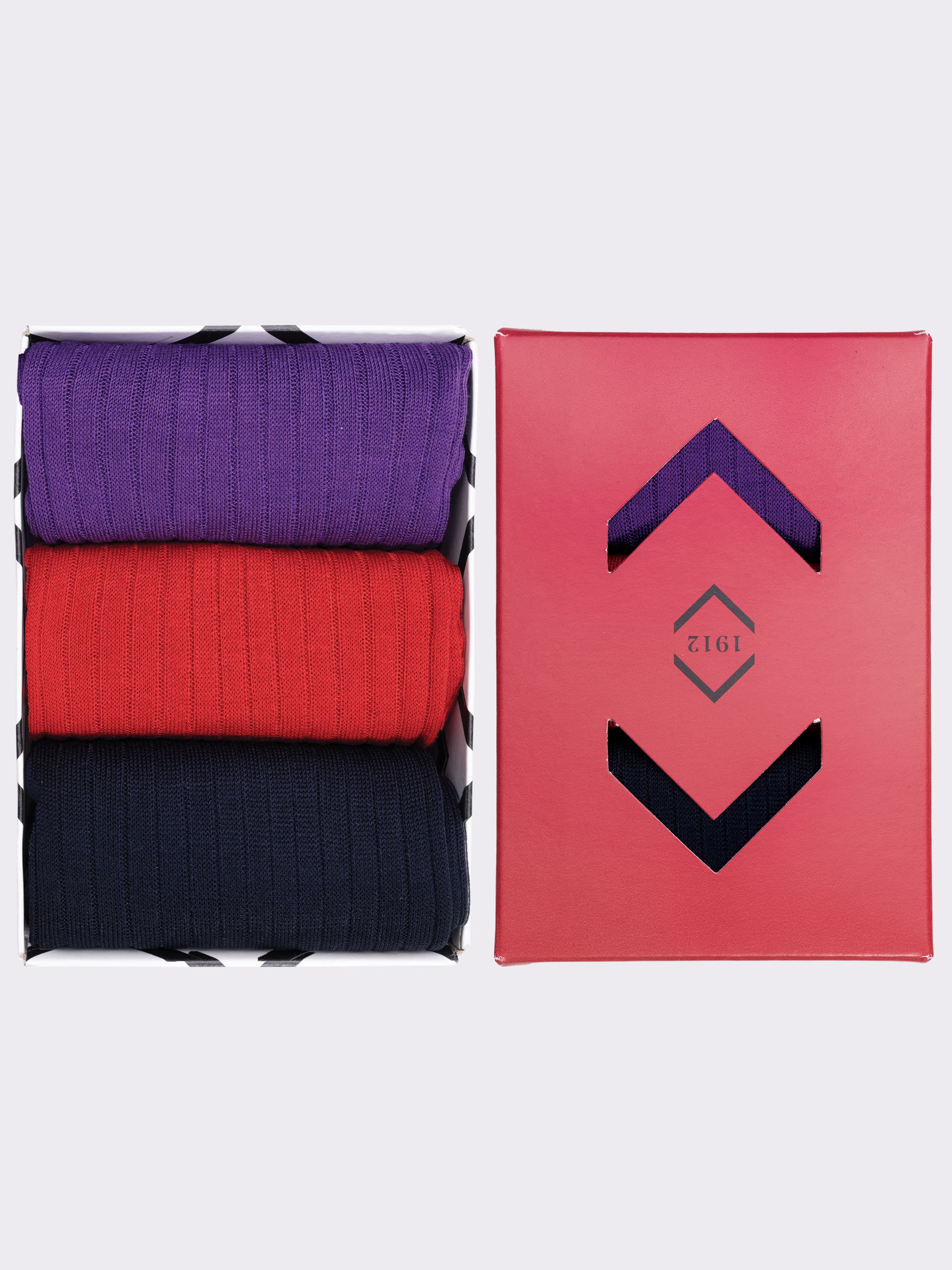 Geschenkbox mit 3 Paar gerippten Herrensocken aus Sea-Island-Baumwolle - Image 1