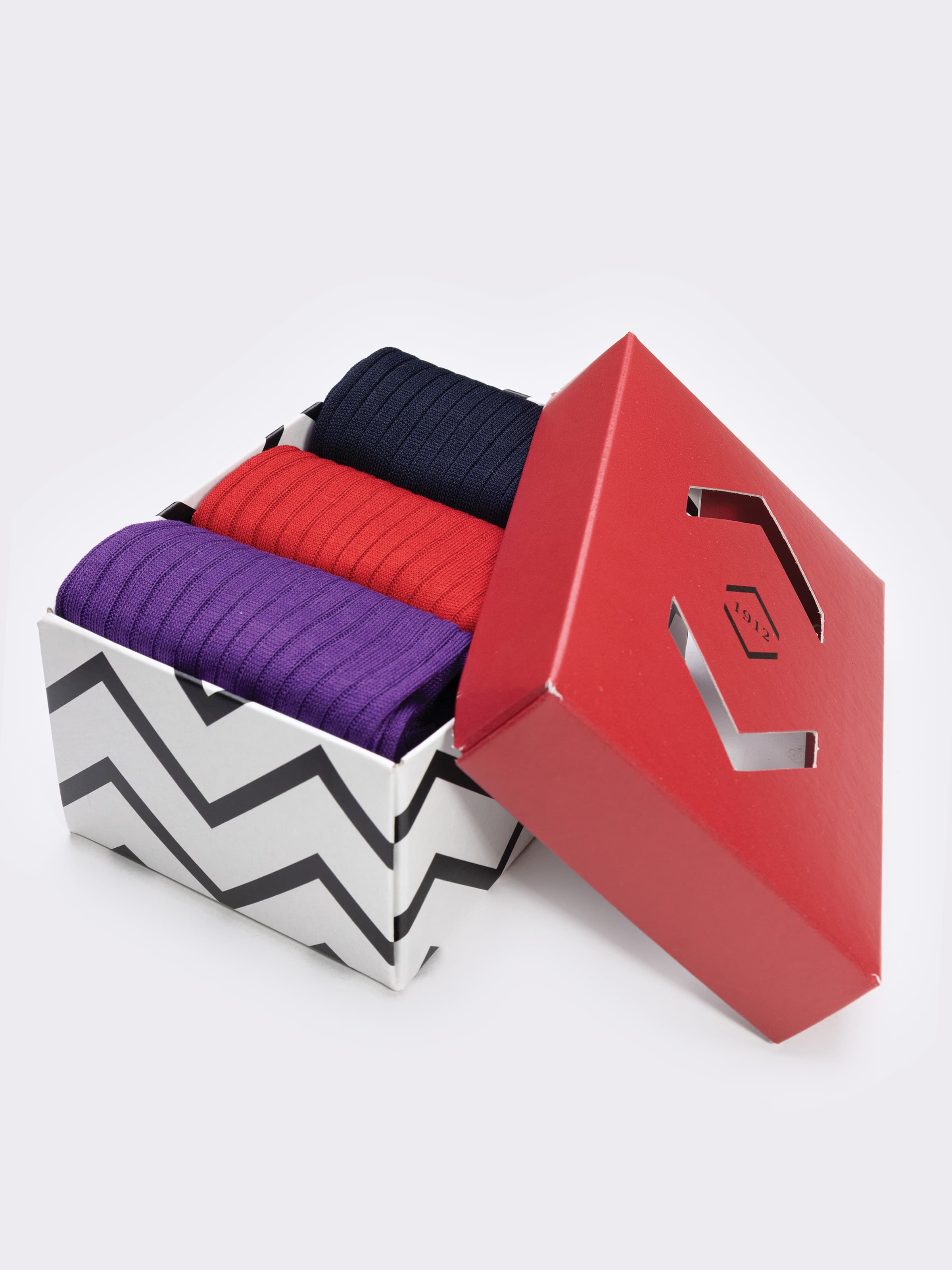 Geschenkbox mit 3 Paar gerippten Herrensocken aus Sea-Island-Baumwolle - Image 3