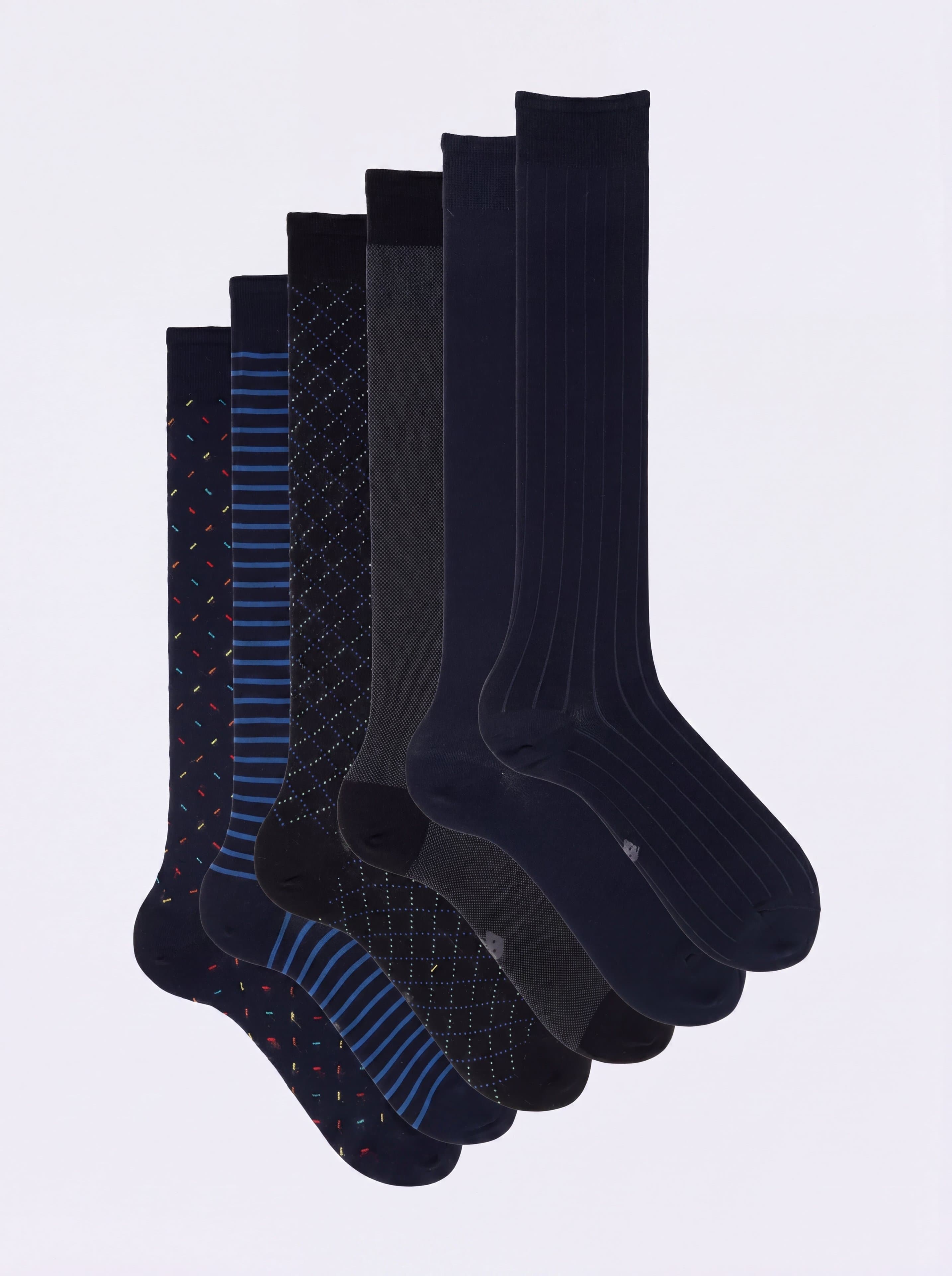 Gift box 6 Pairs Men's Long Socks Mixed Geometric Pattern Cotton - Image 1