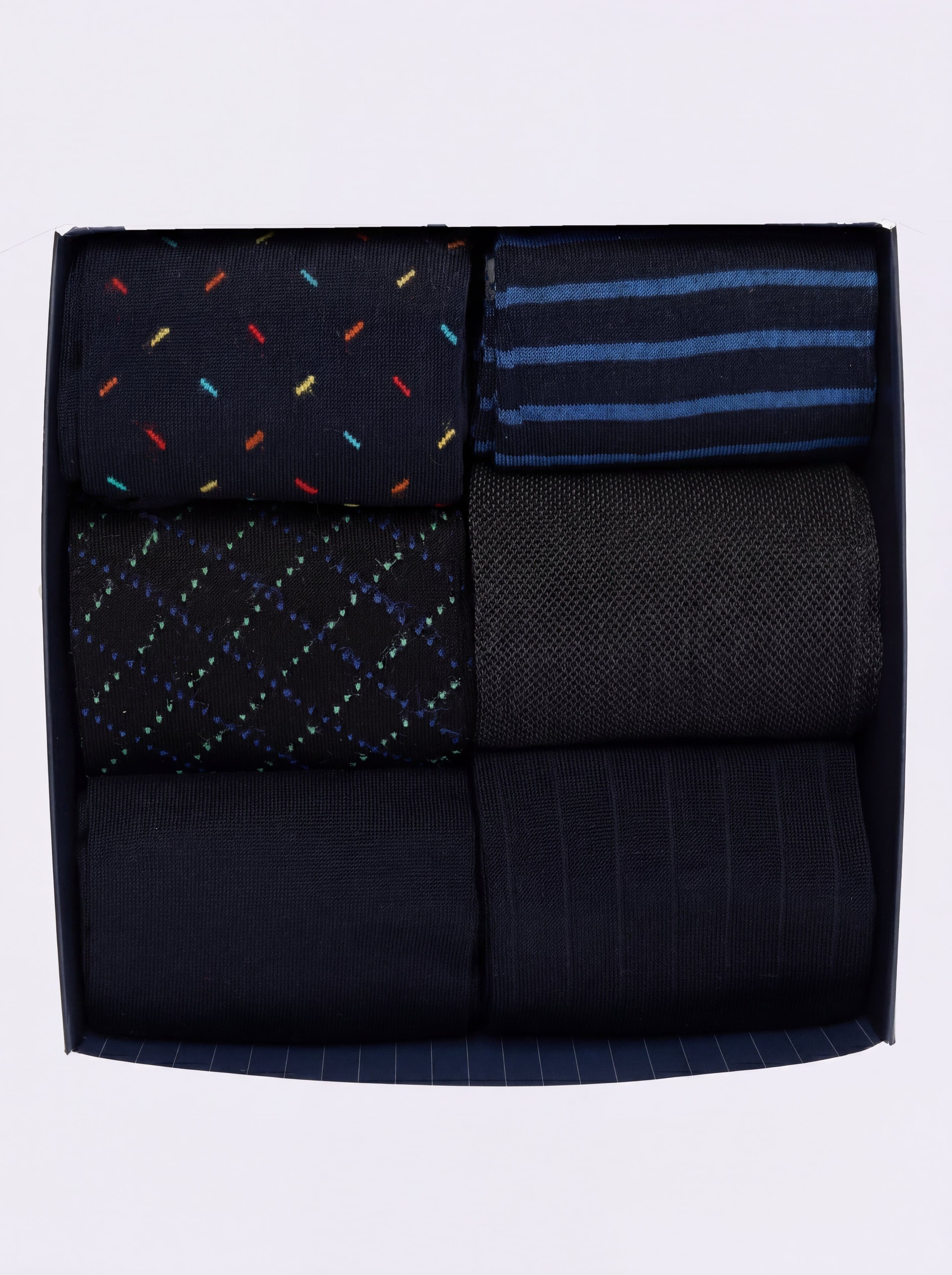 Gift box 6 Pairs Men's Long Socks Mixed Geometric Pattern Cotton - Image 3