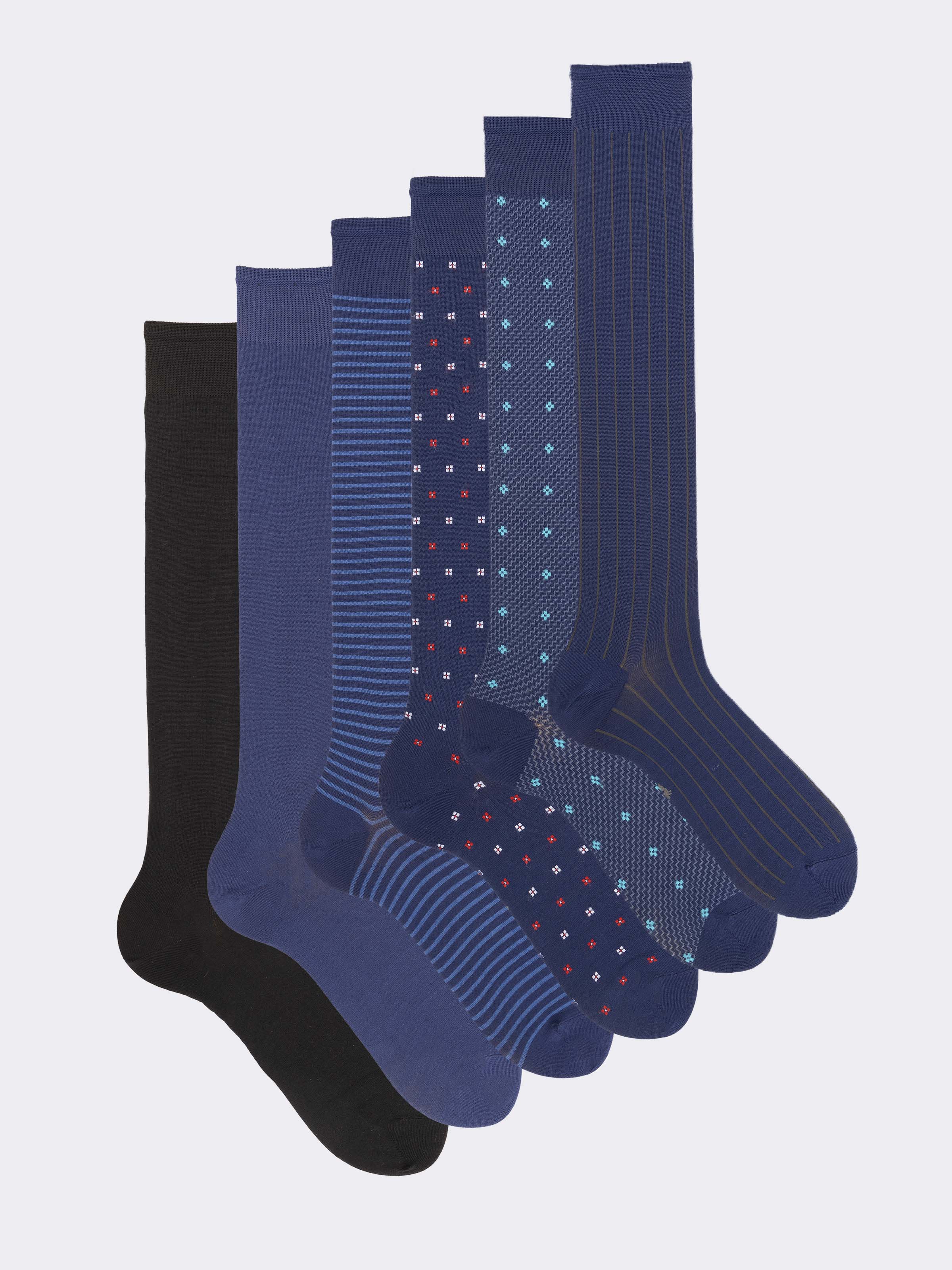 Gift box with 6 Pairs of Elegant Long Men's Patterned Socks in Fresh Cotton - Image 1