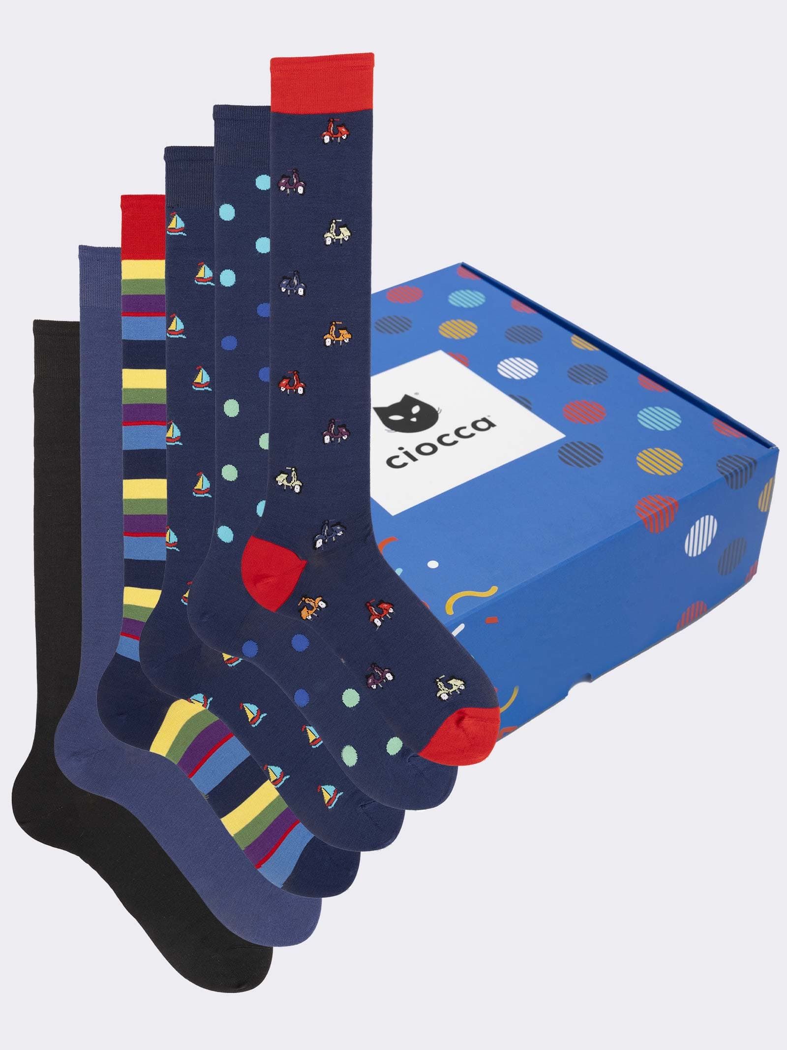 Geschenkbox 6 Paar Herren-Kniestrümpfe Gemusterter mix aus Kühlender Baumwolle - Image 1