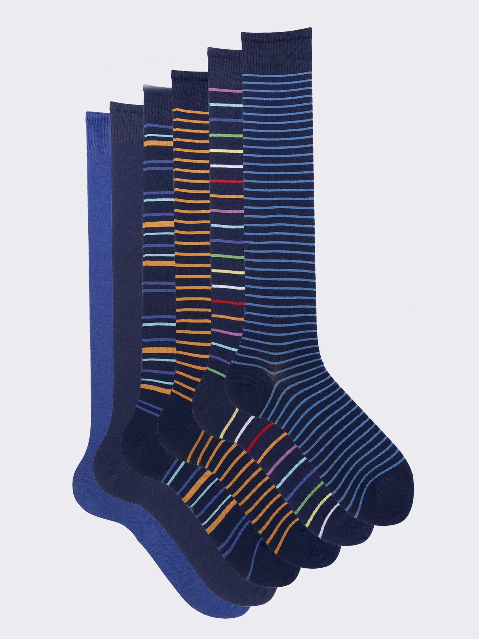 Caja de Regalo 6 Pares de Calcetines para Hombre Largos con Diseño de Rayas en Algodón Fresco - Image 1