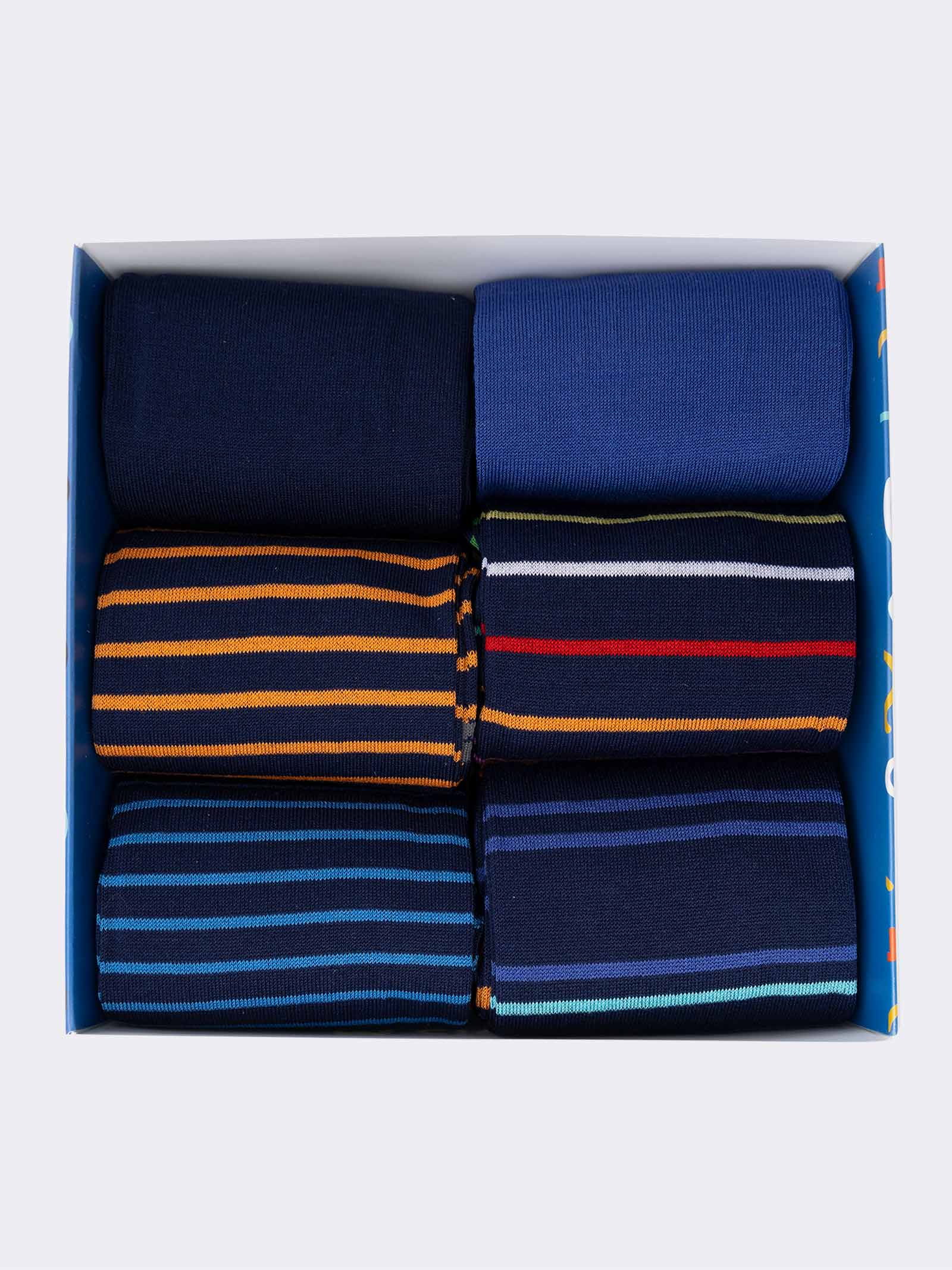 Caja de Regalo 6 Pares de Calcetines para Hombre Largos con Diseño de Rayas en Algodón Fresco - Image 2