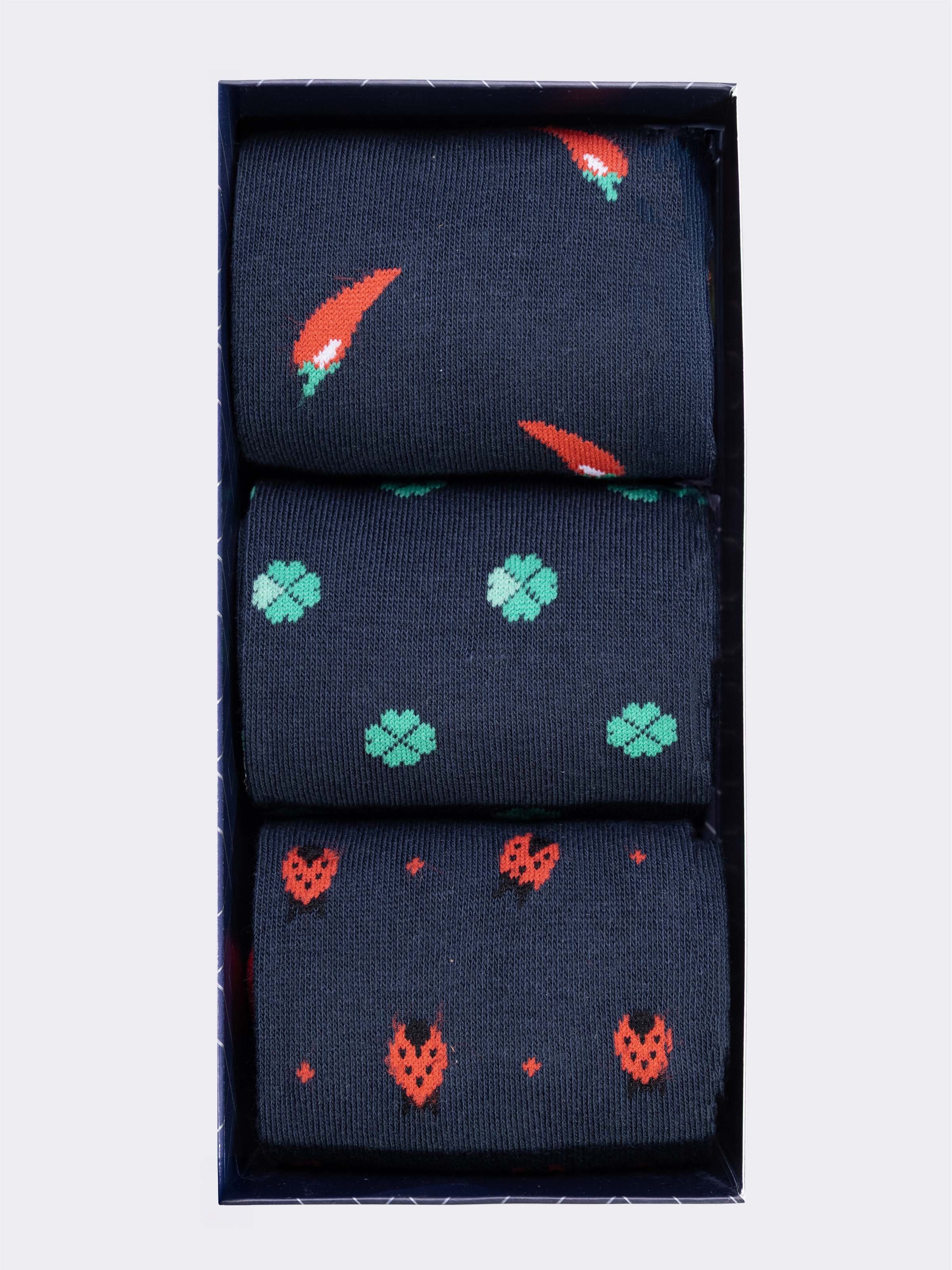Geschenkbox Herren Baumwollsocken, 3 Paar Glücksbringer-Muster - Image 2