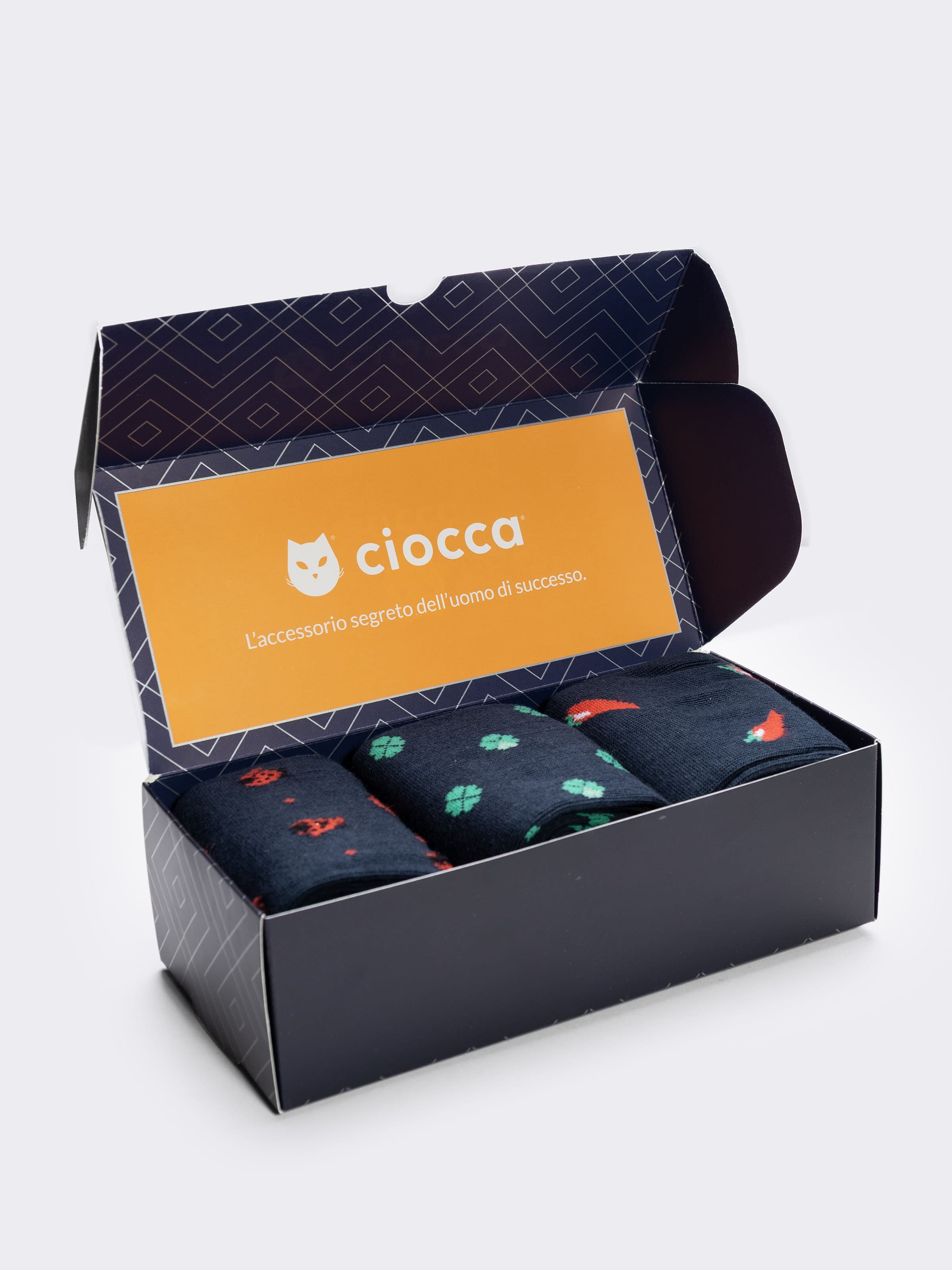 Geschenkbox Herren Baumwollsocken, 3 Paar Glücksbringer-Muster - Image 3