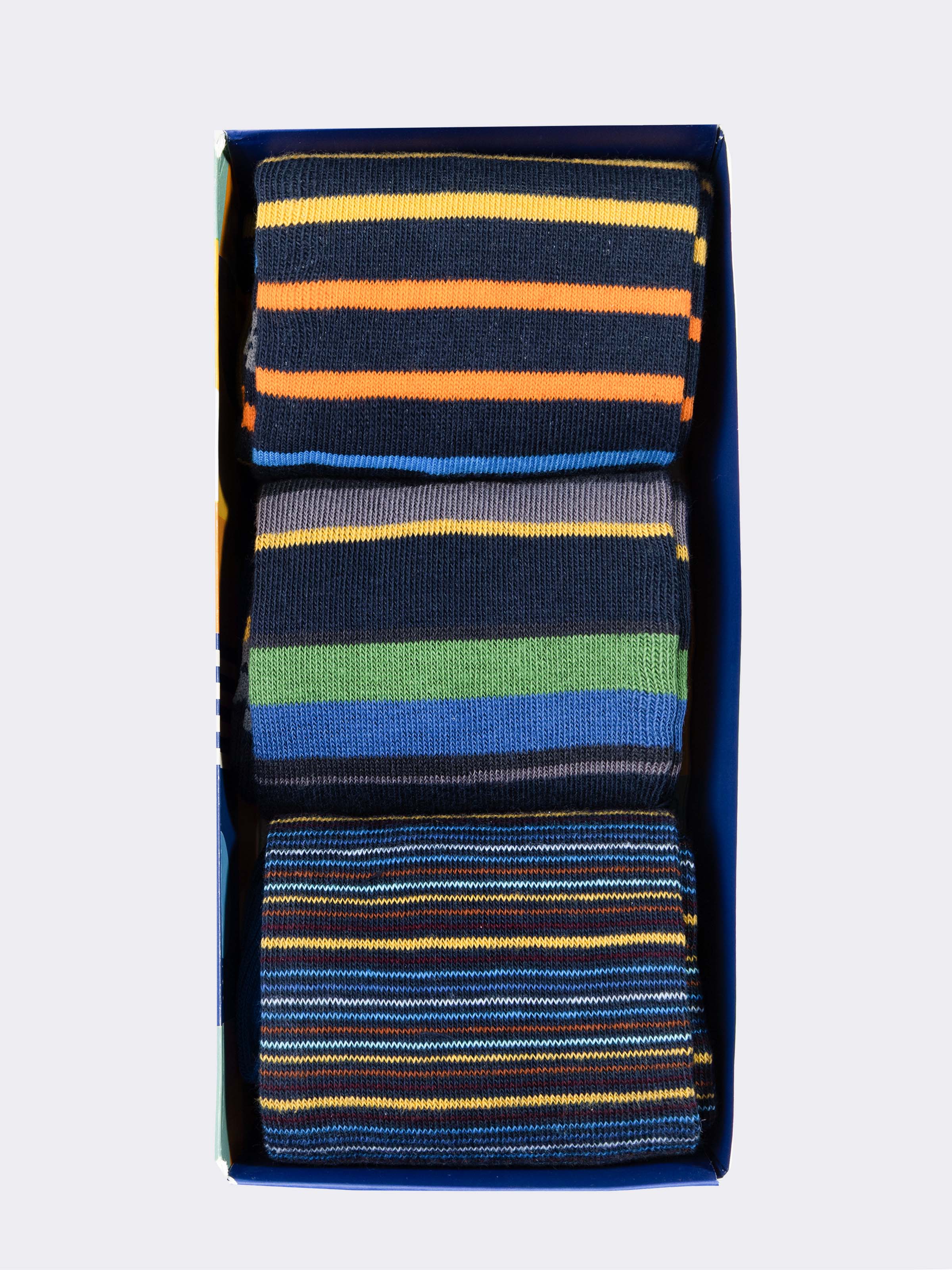 Coffret Cadeau Chaussettes Longues Homme Coton, 3 Paires Rayées - Image 2