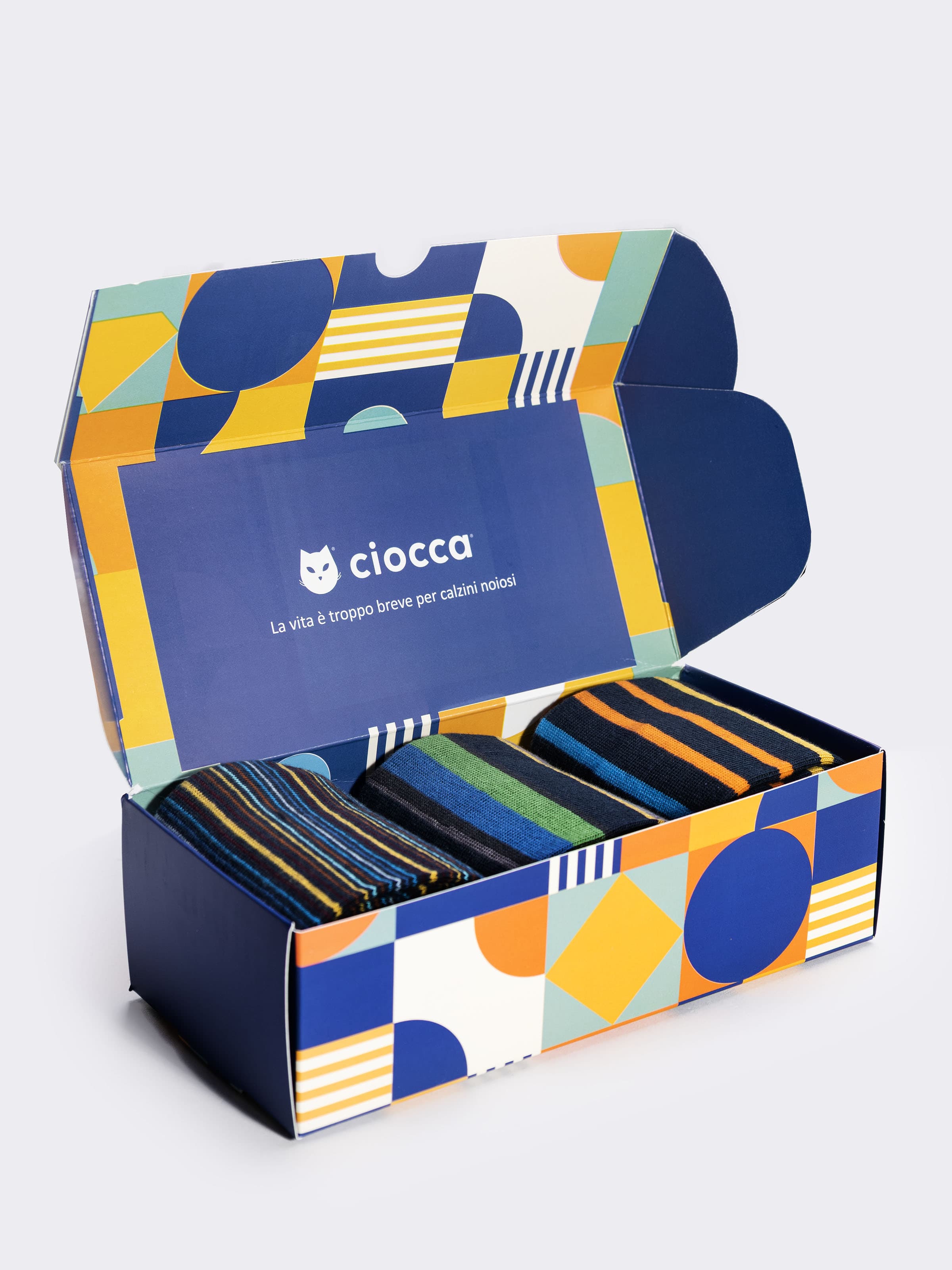 Coffret Cadeau Chaussettes Longues Homme Coton, 3 Paires Rayées - Image 3