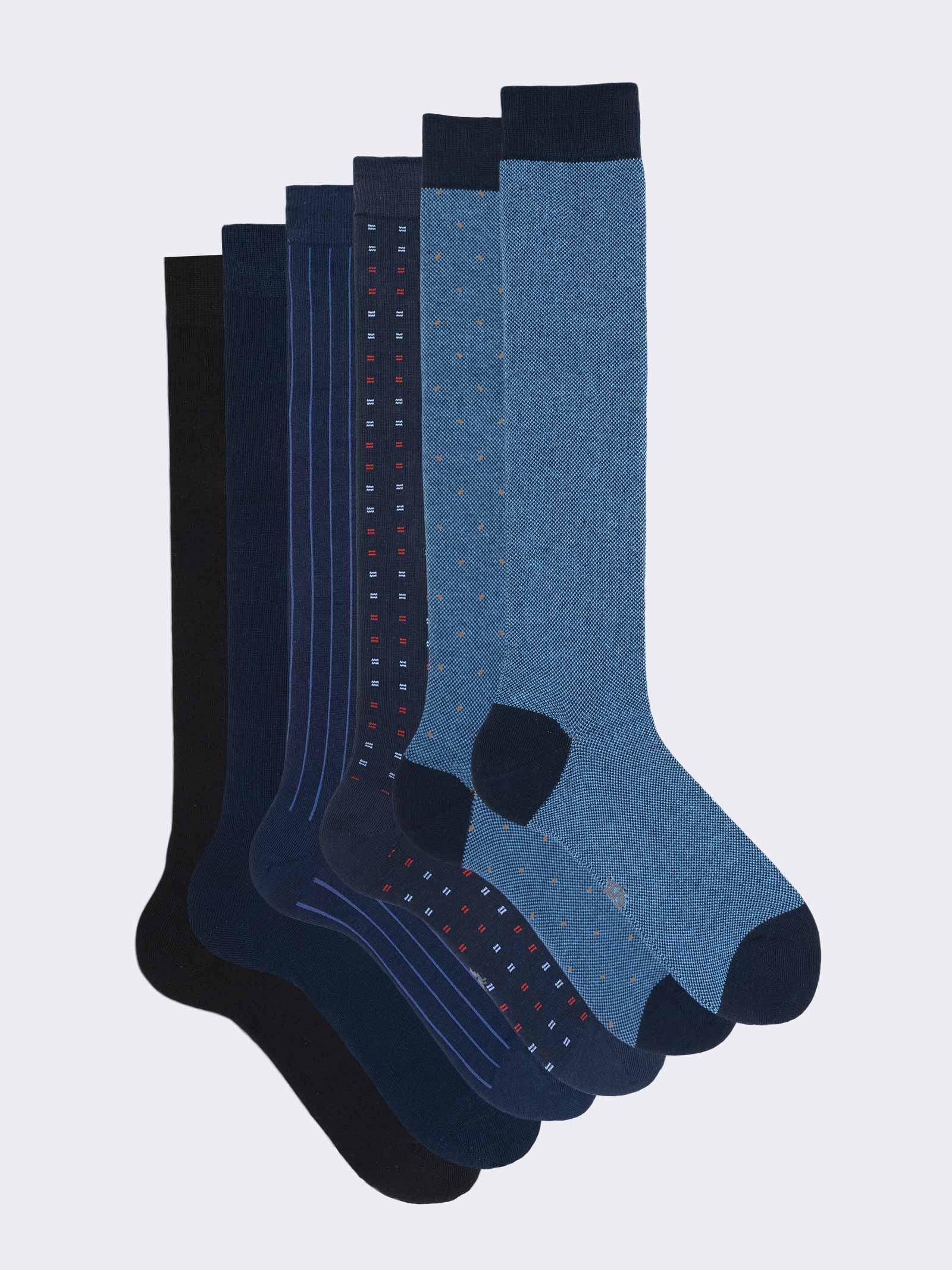 Men's Warm Cotton Socks Gift Box, 6 Pairs Classic Blue mix Patterns - Image 1
